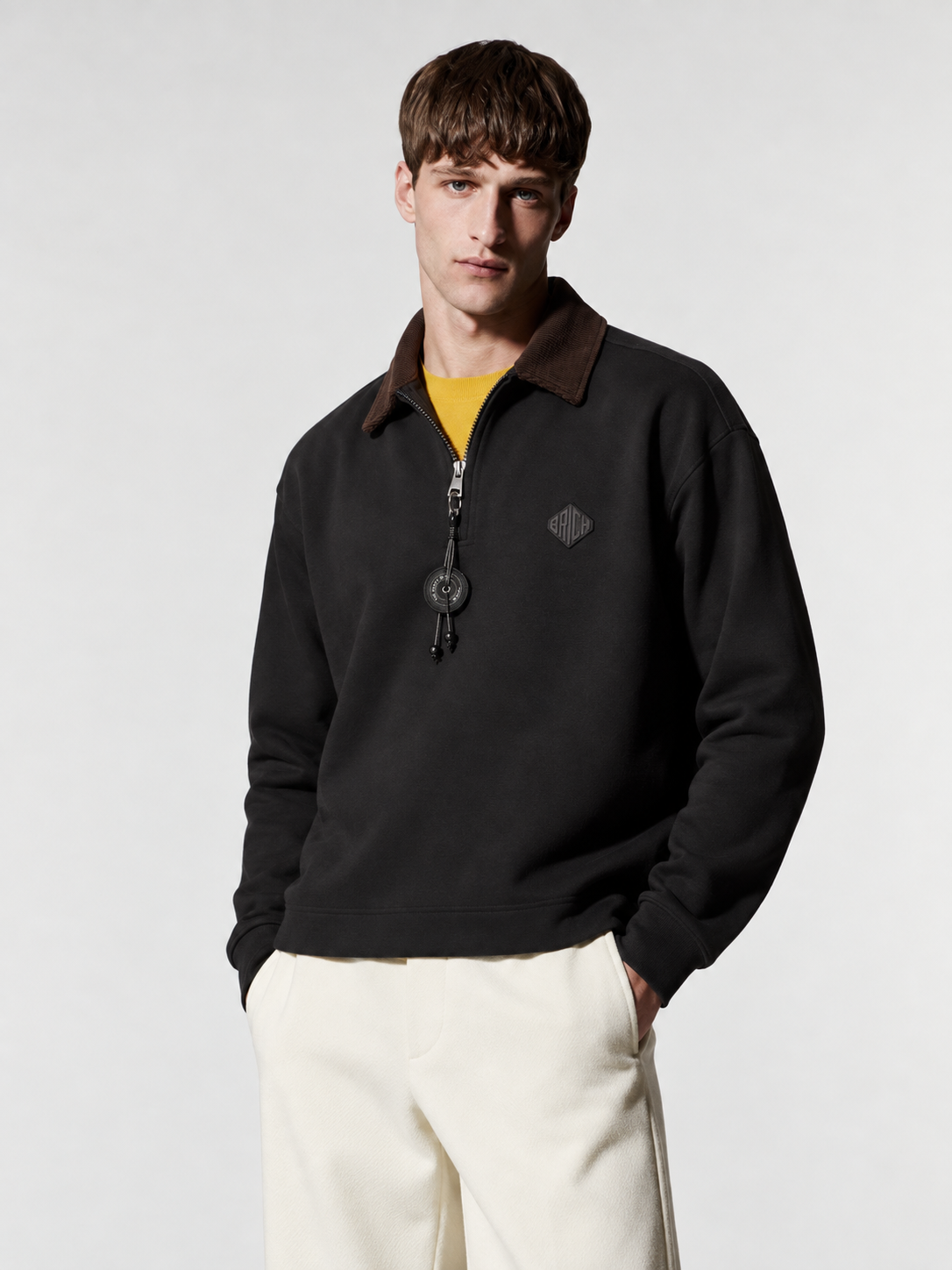 Erkek Kadife Yaka Fermuarlı Oversize Sweatshirt