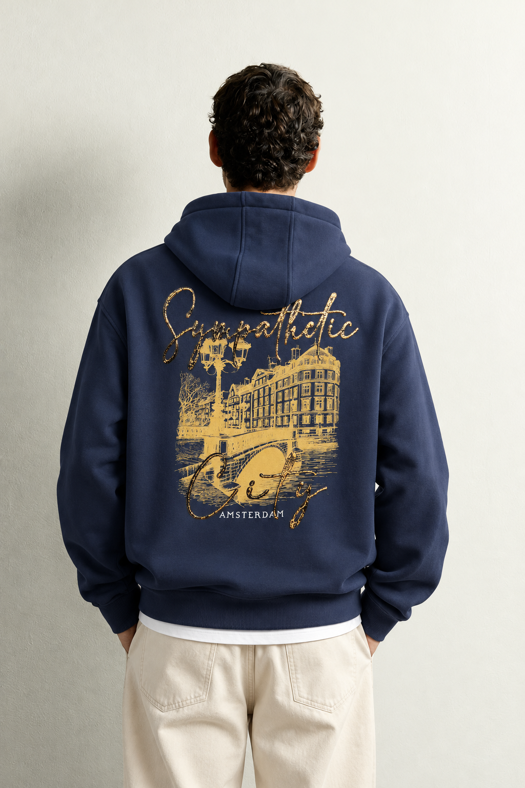 Erkek Kanguru Cepli Amsterdam Baskılı Şardonlu Kapüşonlu Oversize Sweatshirt
