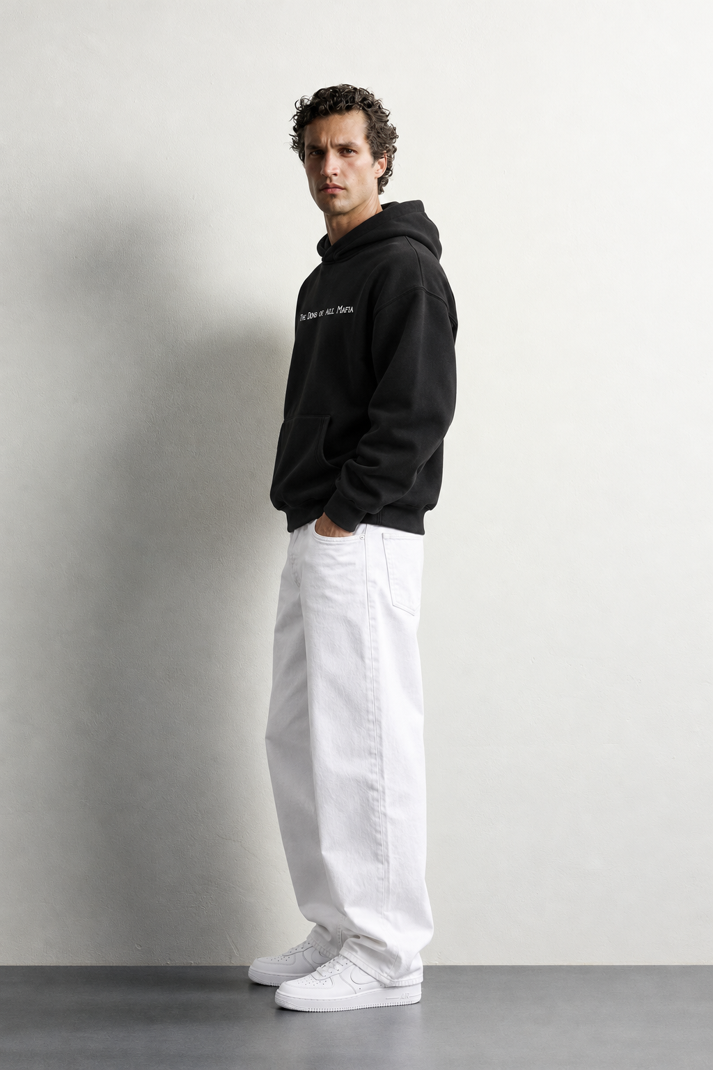 Erkek Kanguru Cepli Mafia Temalı Şardonlu Kapüşonlu Oversize Sweatshirt
