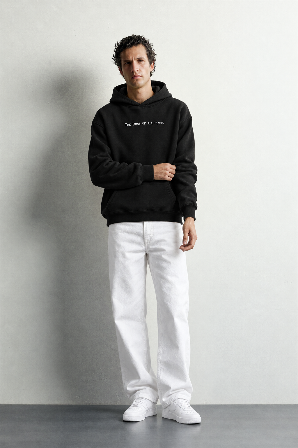 Erkek Kanguru Cepli Mafia Temalı Şardonlu Kapüşonlu Oversize Sweatshirt