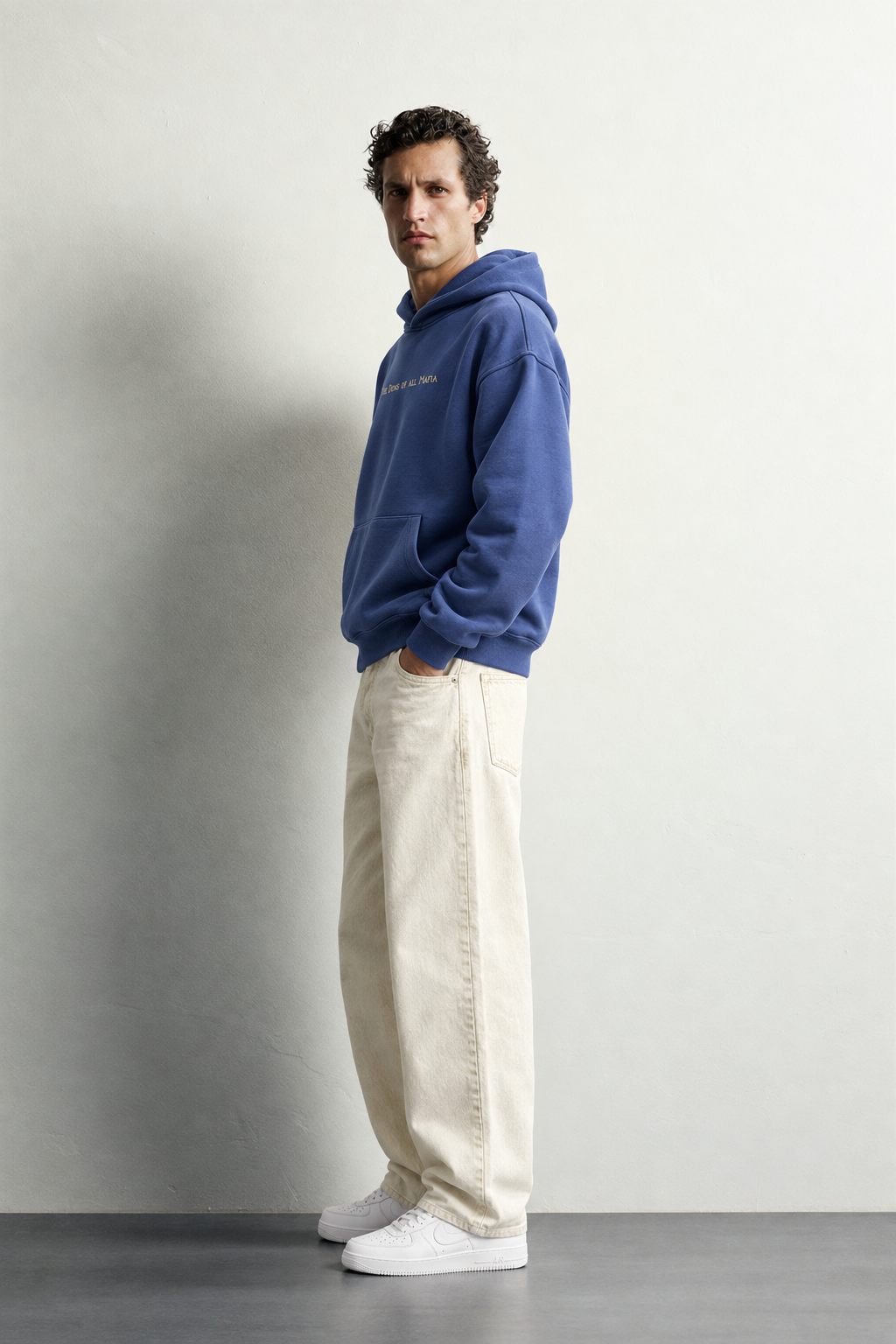 Erkek Kanguru Cepli Mafia Temalı Şardonlu Kapüşonlu Oversize Sweatshirt