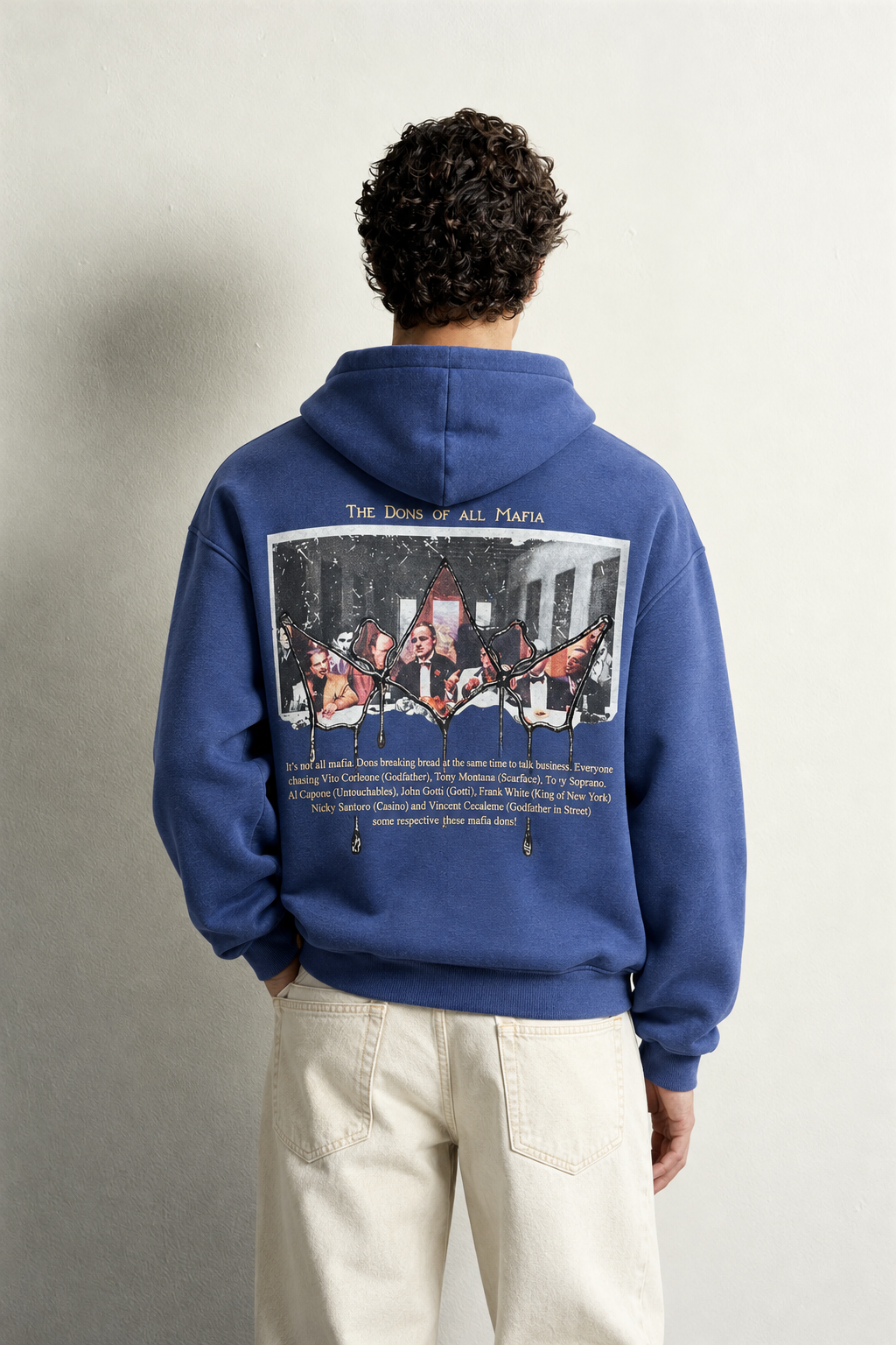 Erkek Kanguru Cepli Mafia Temalı Şardonlu Kapüşonlu Oversize Sweatshirt