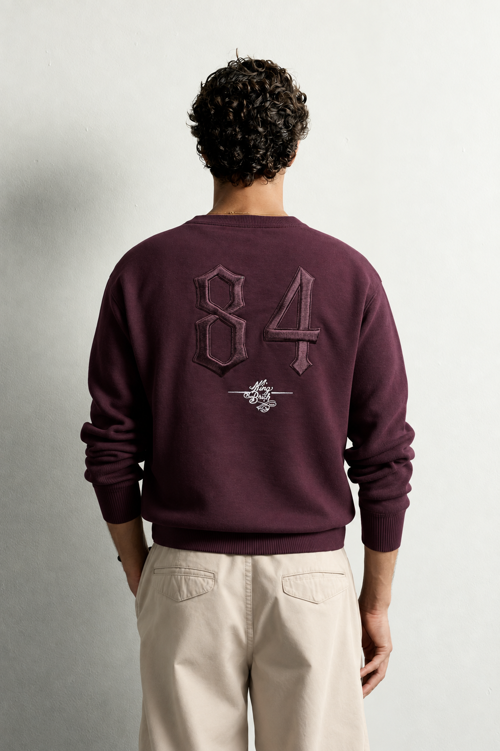 Erkek Ön ve Sırt Kabartma Nakış Detaylı Bisiklet Yaka Oversize Sweatshirt