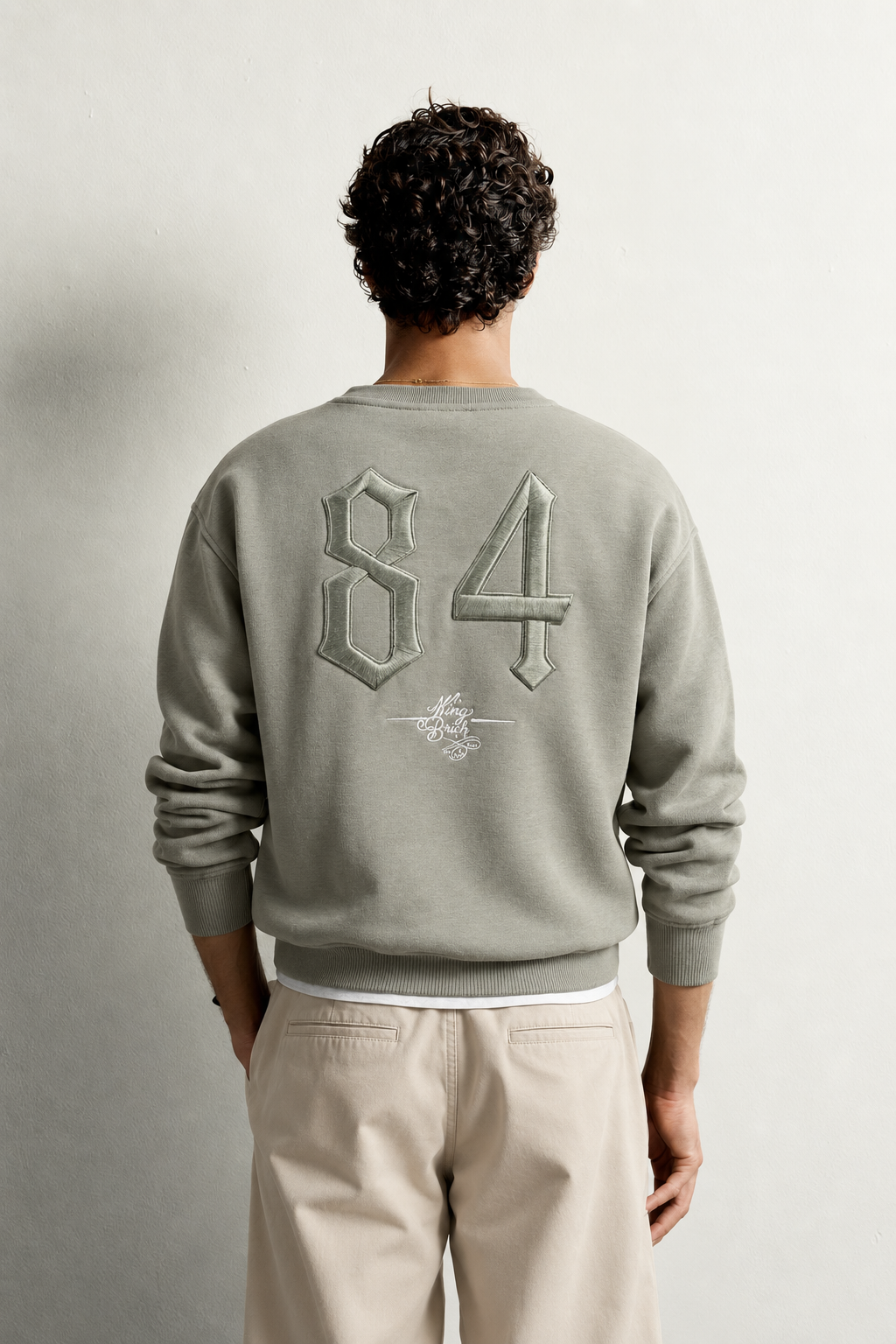 Erkek Ön ve Sırt Kabartma Nakış Detaylı Bisiklet Yaka Oversize Sweatshirt