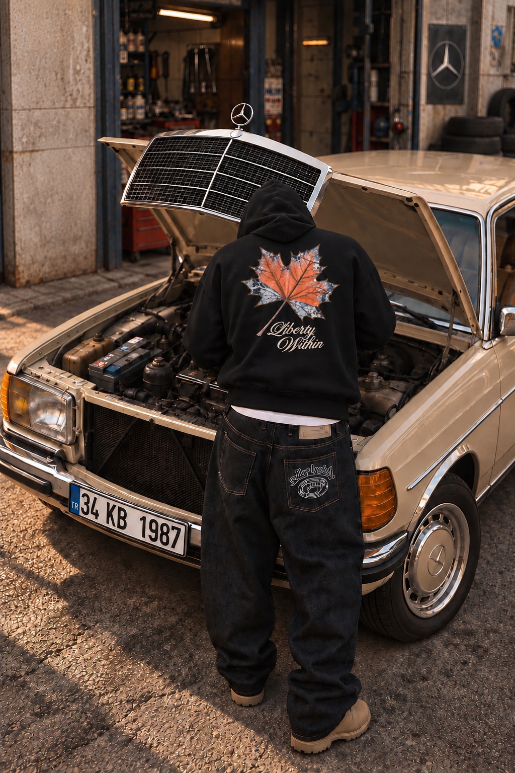 Erkek Oversize İçi Şardonlu Kapüşonlu Patch Baskılı Sweatshirt
