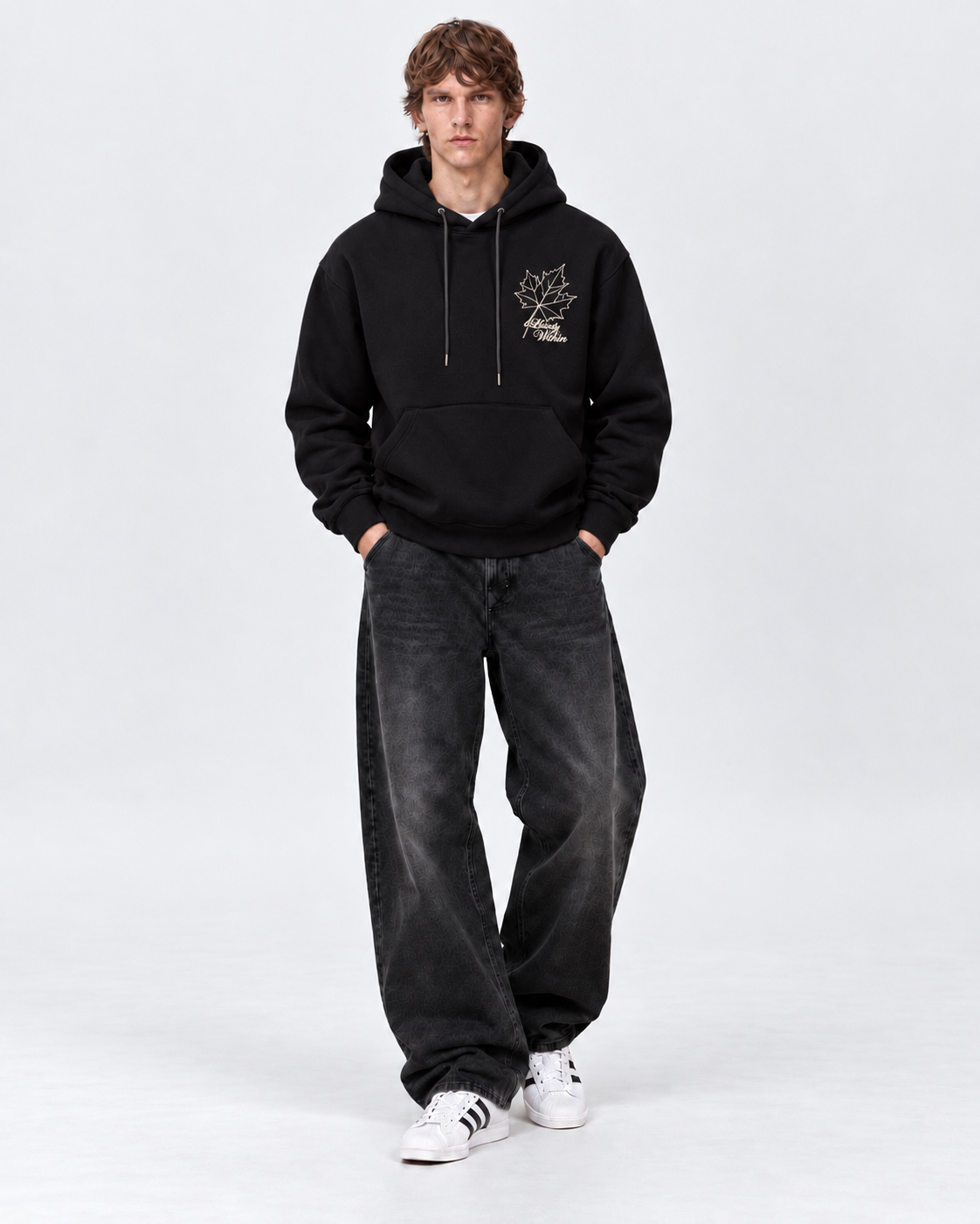 Erkek Oversize İçi Şardonlu Kapüşonlu Patch Baskılı Sweatshirt