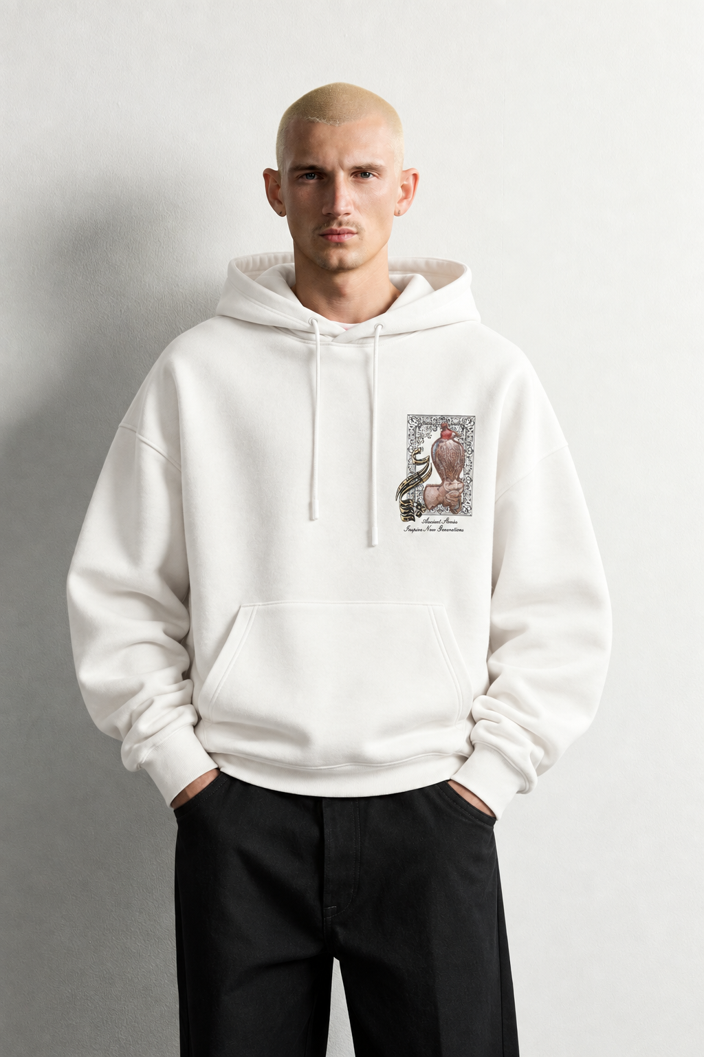 Erkek Şardonlu Şahin Figürlü Kapüşonlu Oversize Sweatshirt