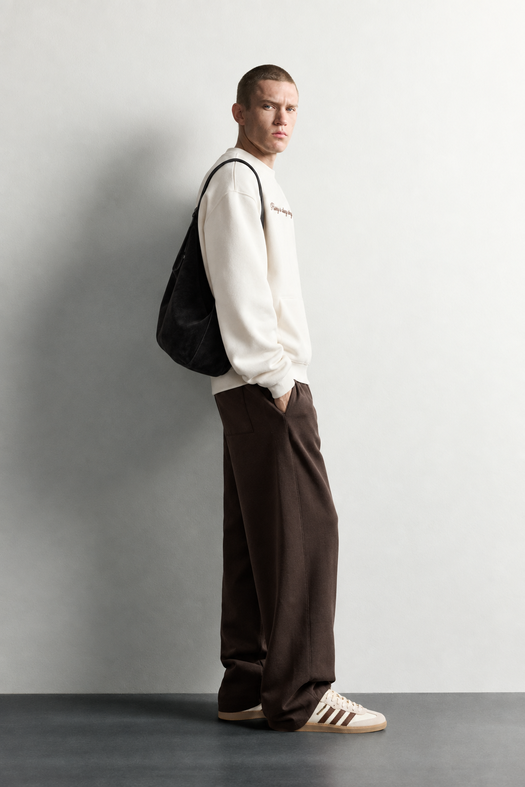 Erkek Sırt Çerçeve Baskılı Şardonlu Bisiklet Yaka Oversize Sweatshirt