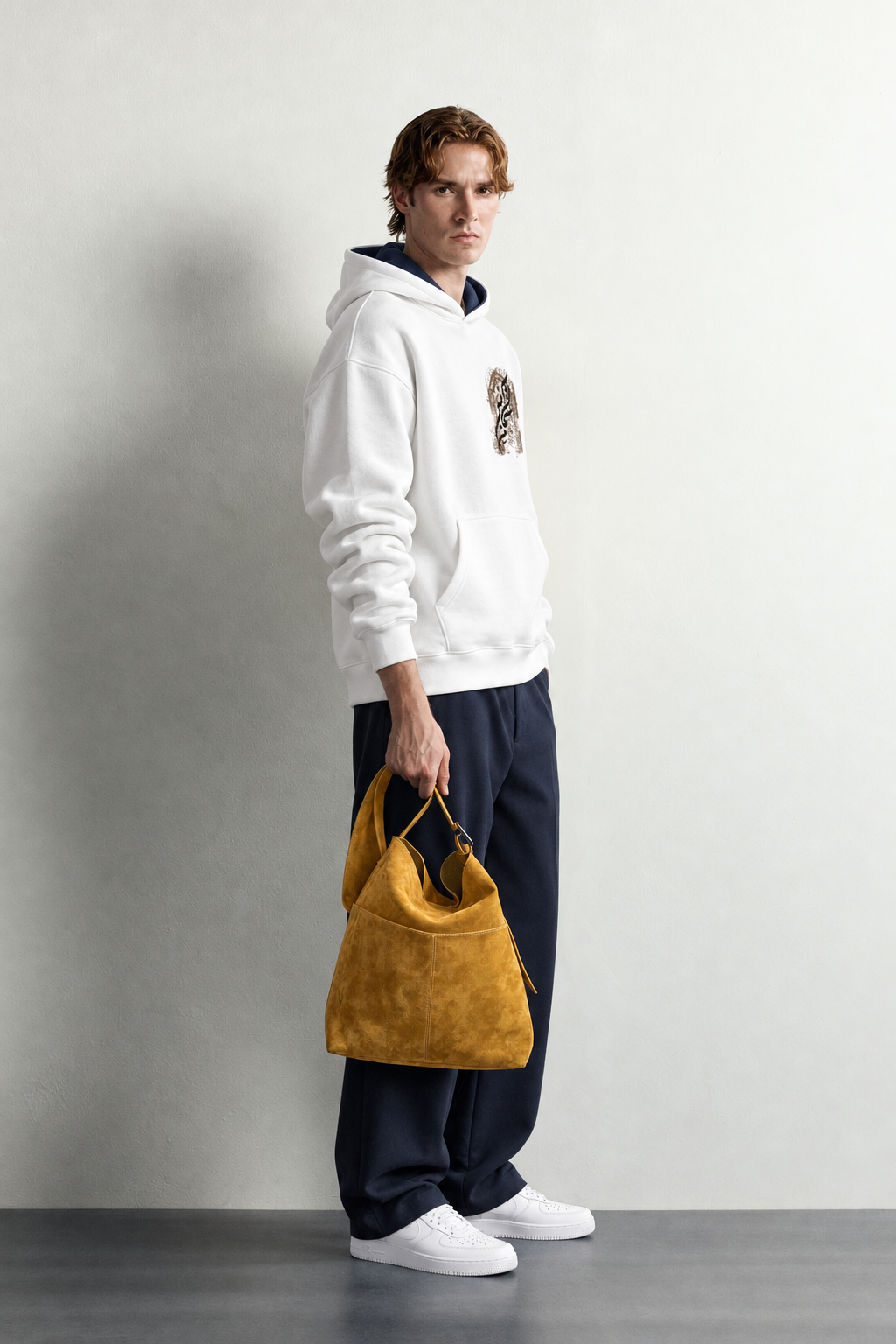 Erkek Van Gogh Patch Baskılı Şardonlu Kapüşonlu Oversize Sweatshirt