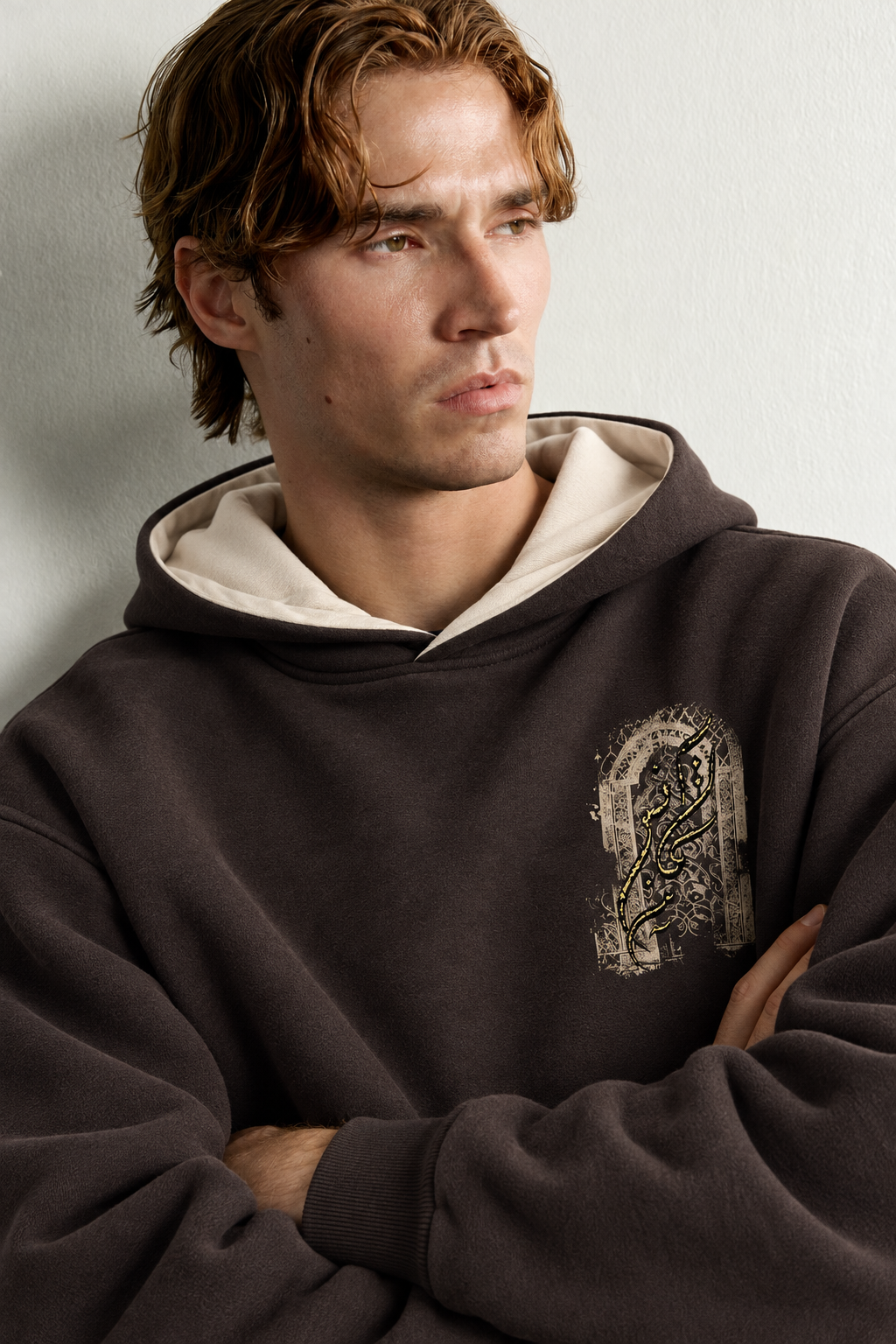 Erkek Van Gogh Patch Baskılı Şardonlu Kapüşonlu Oversize Sweatshirt