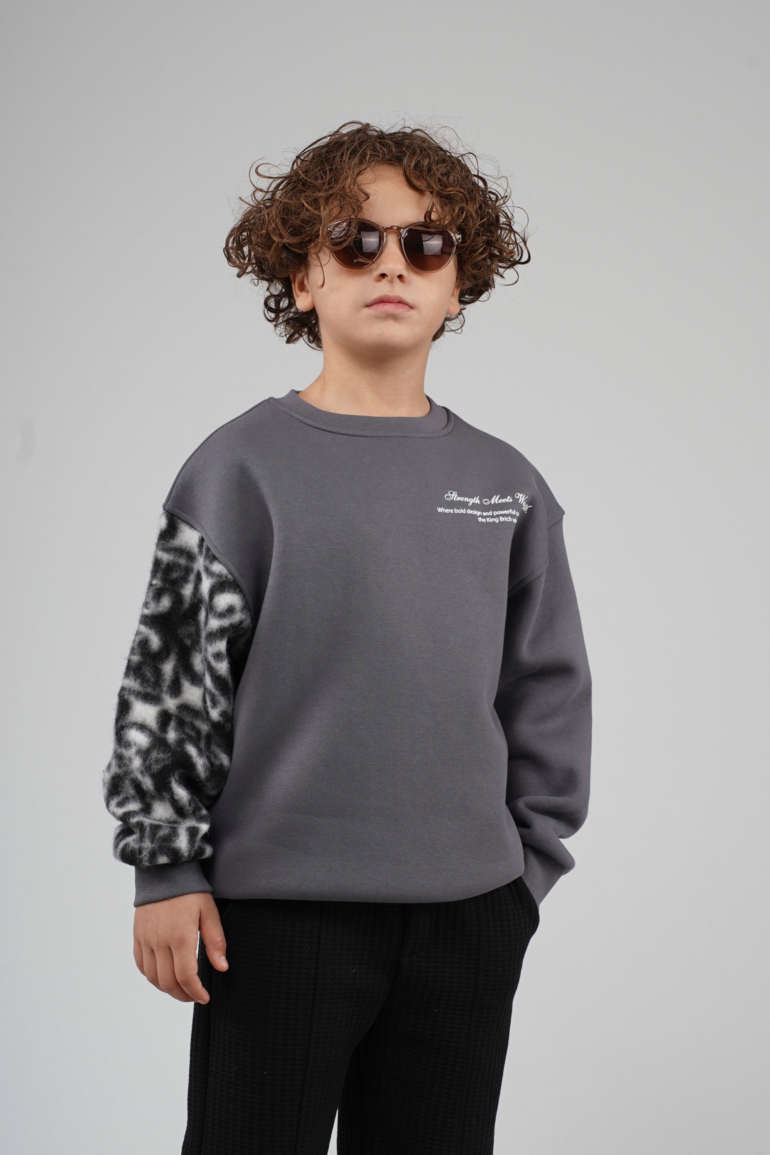 Kingbrich Kids Bisiklet Yaka Kolu Garnili Baskılı Çocuk Sweatshirt