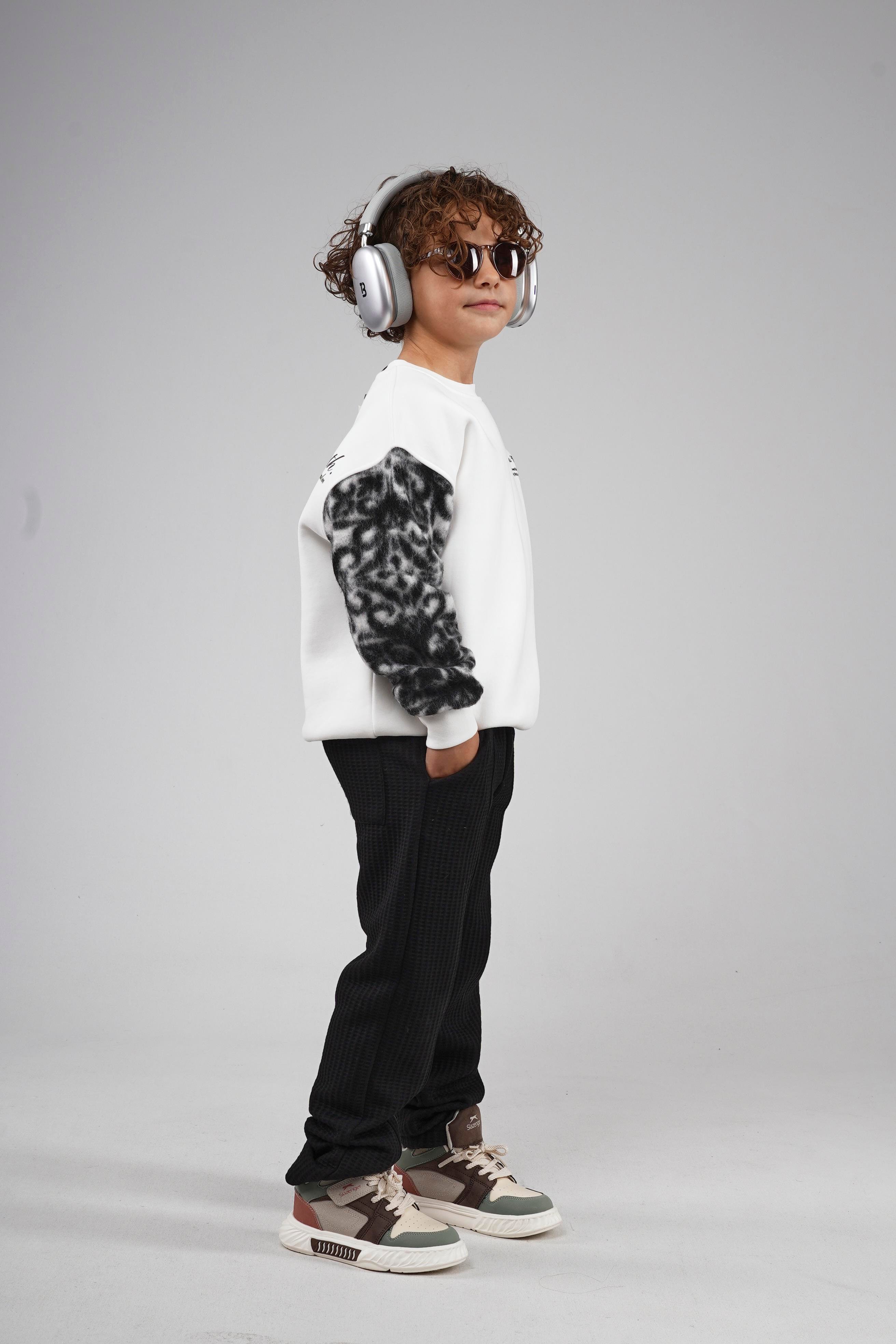 Kingbrich Kids Bisiklet Yaka Kolu Garnili Baskılı Çocuk Sweatshirt