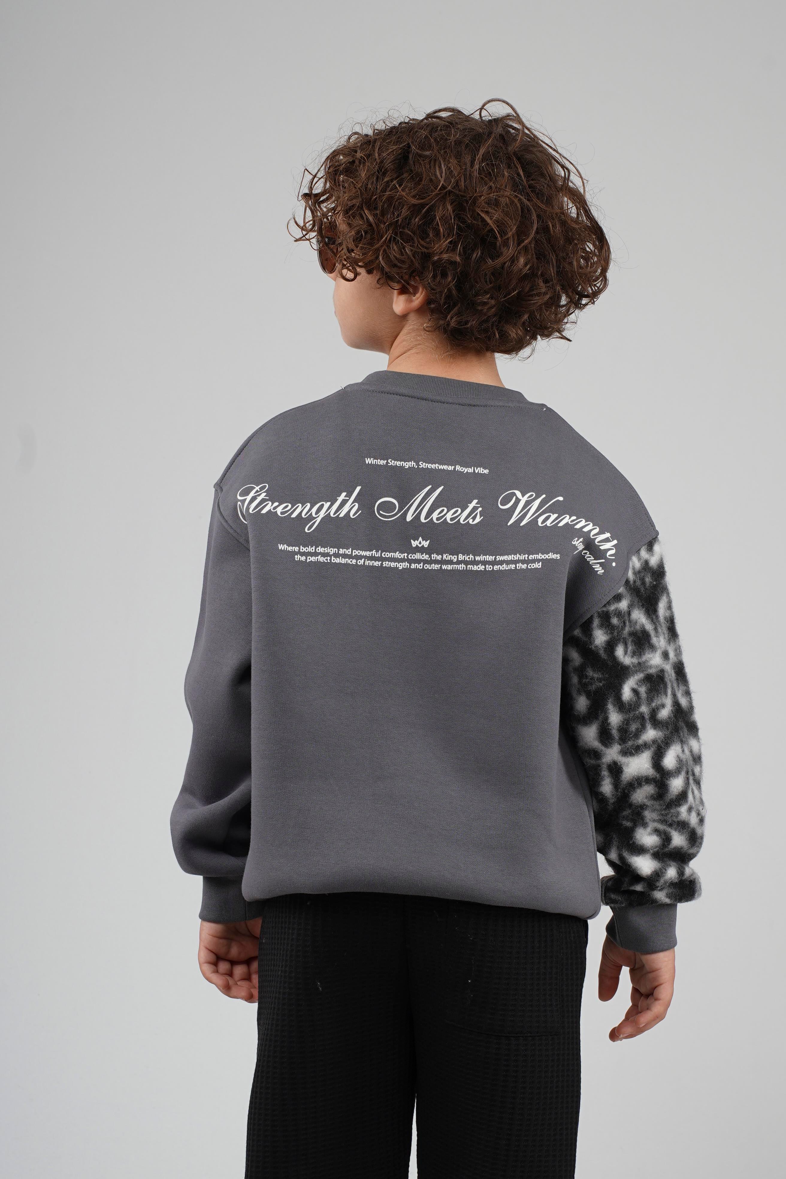 Kingbrich Kids Bisiklet Yaka Kolu Garnili Baskılı Çocuk Sweatshirt