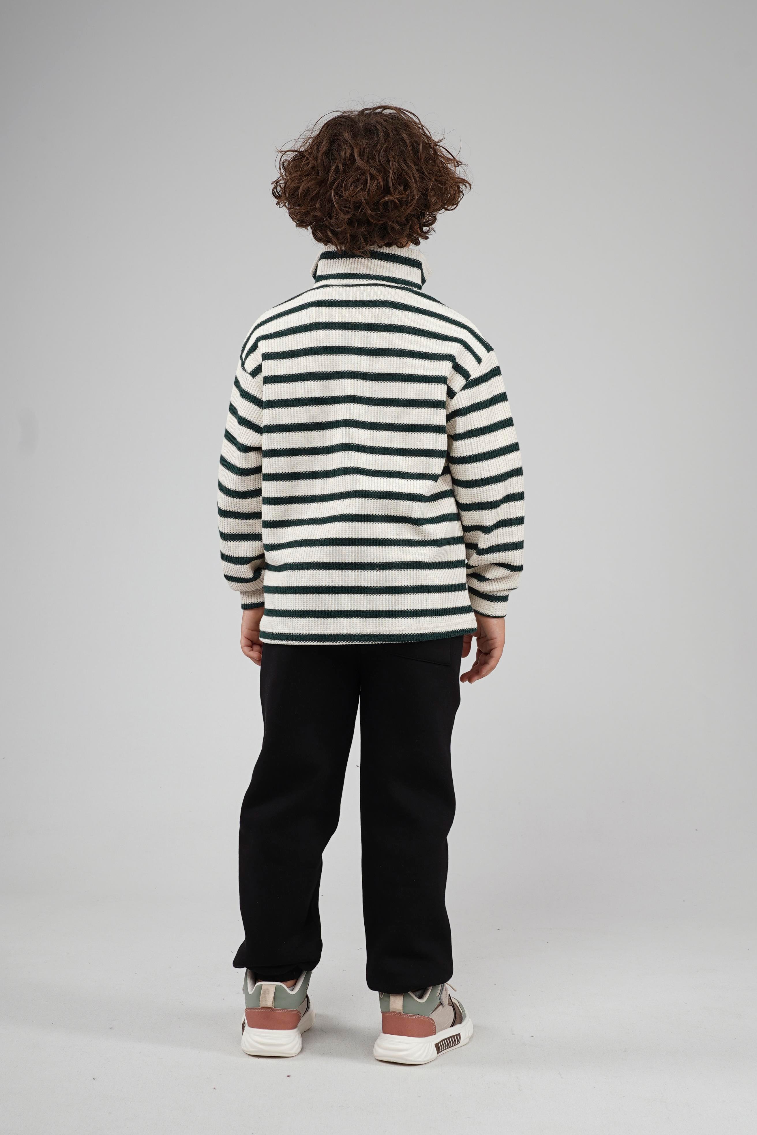 Kingbrich Kids Oversize Kalıp Çizgili Yakası Fermuarlı Sweatshirt