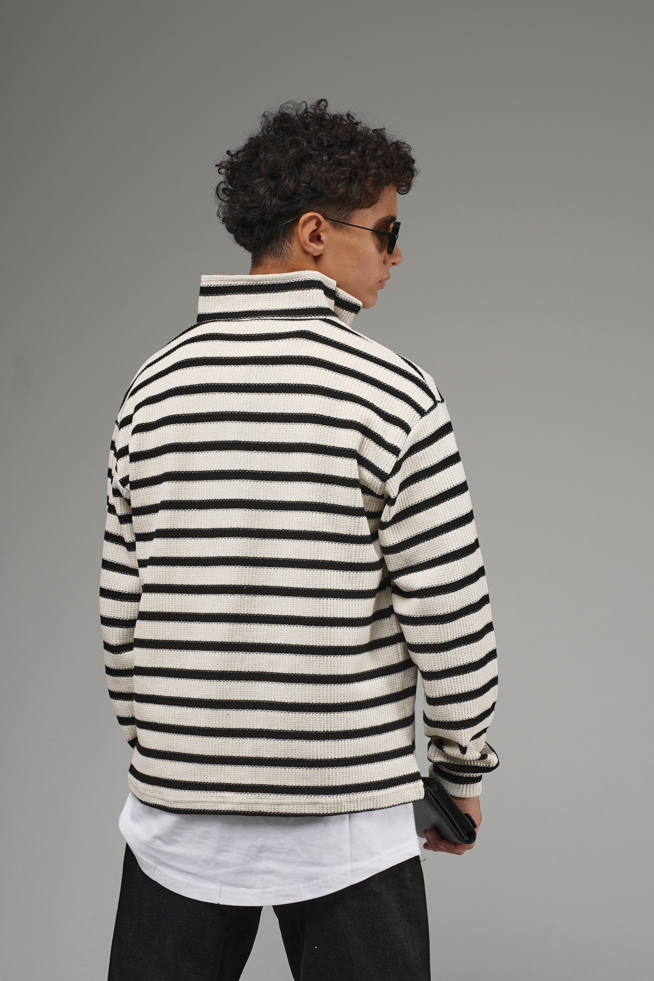 Kingbrich Kids Oversize Kalıp Çizgili Yakası Fermuarlı Sweatshirt