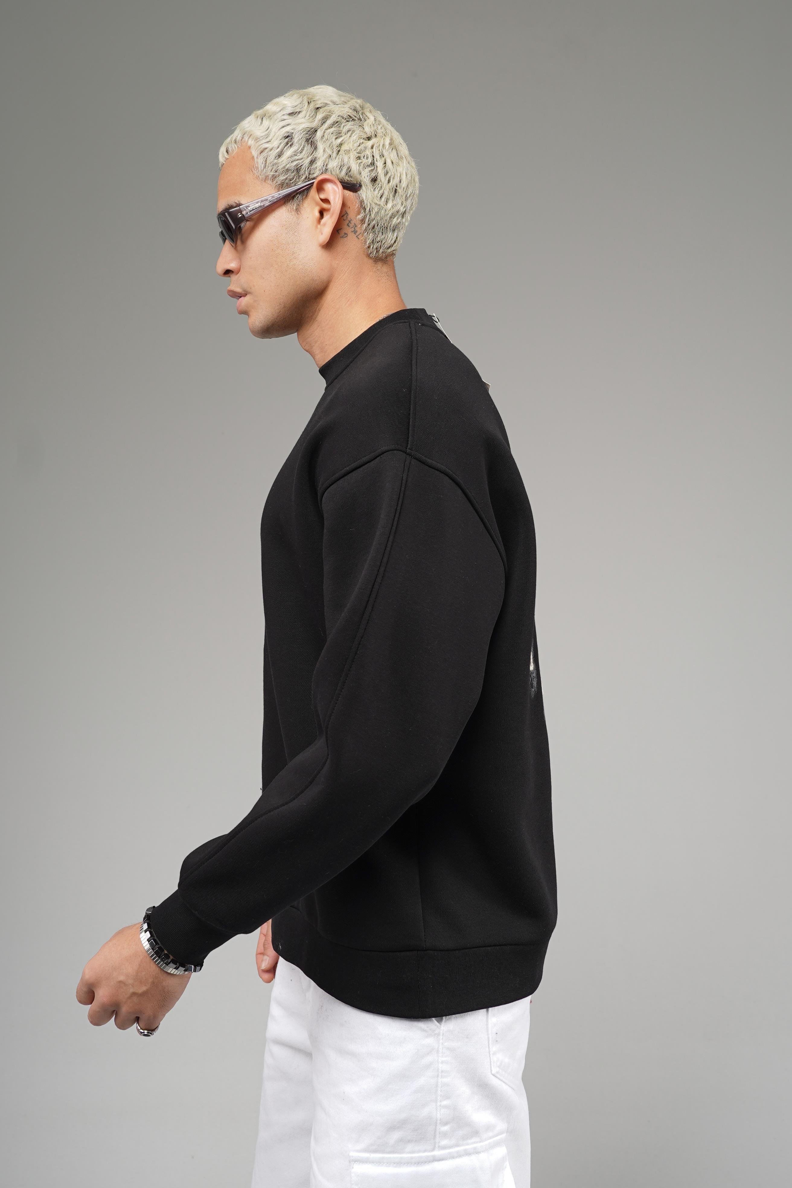 Nakış Detaylı Logolu Bisiklet Yaka Oversize Kalıp Sweatshirt