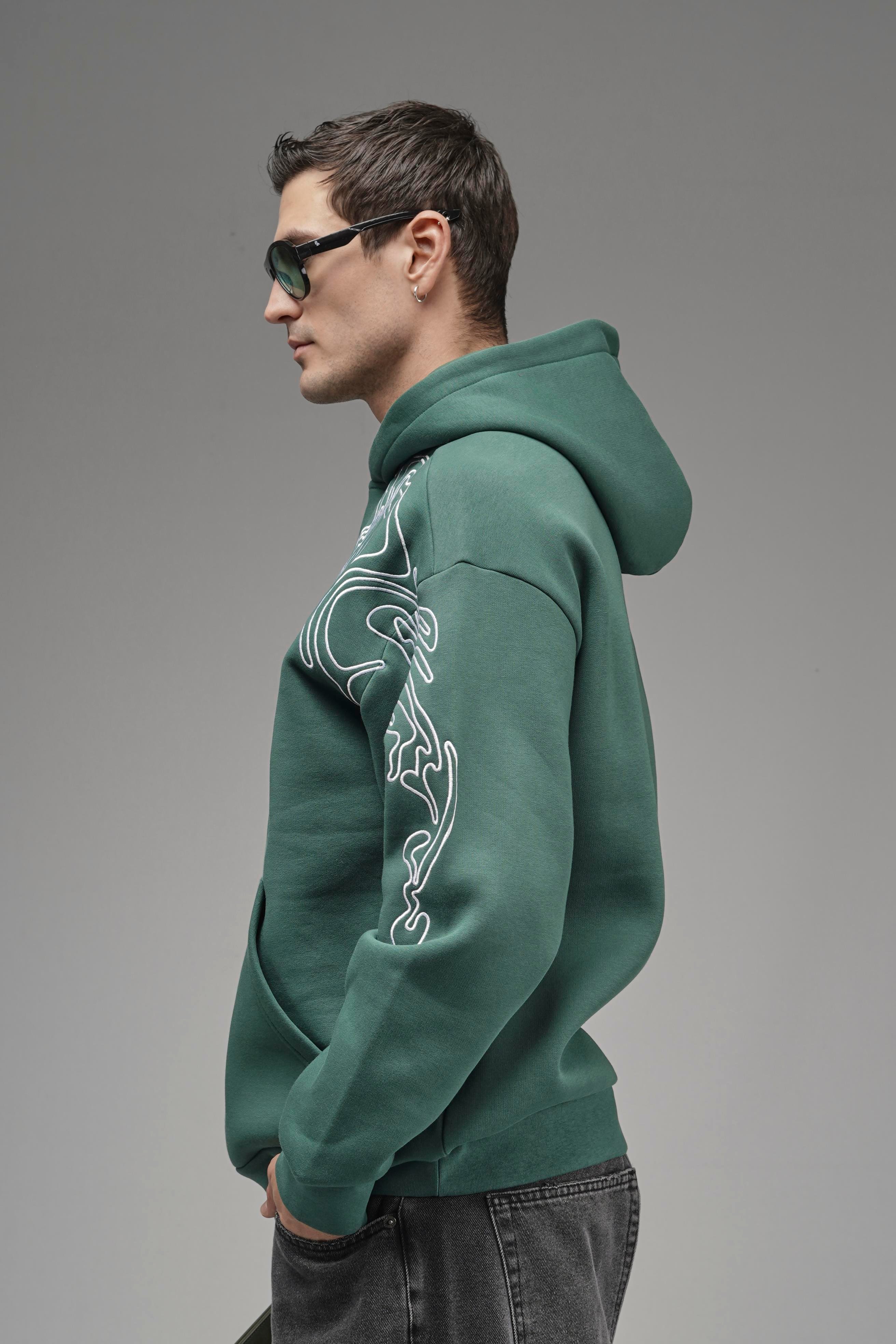 Nakış Detaylı Oversize Kalıp Kapüşonlu Sweatshirt