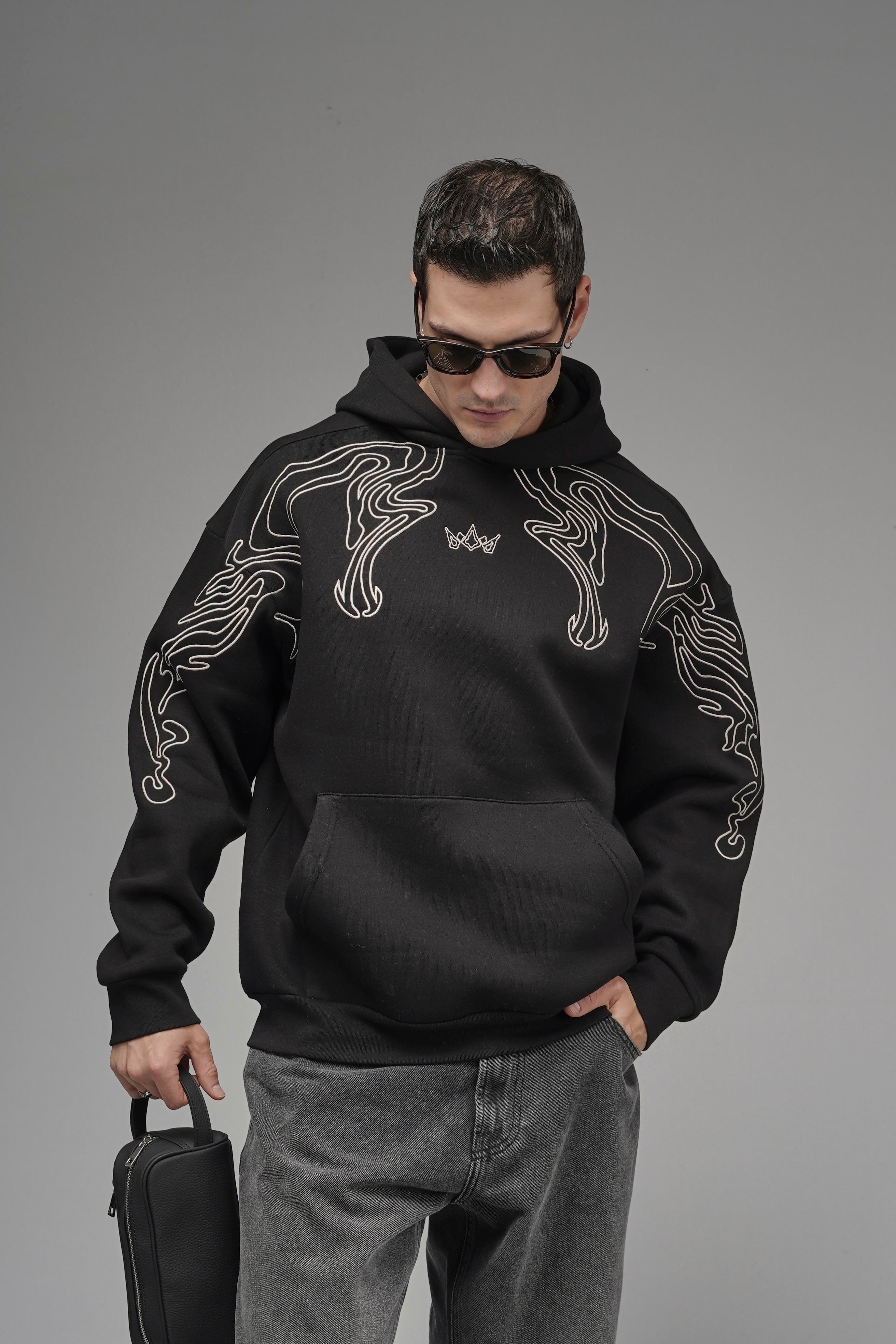 Nakış Detaylı Oversize Kalıp Kapüşonlu Sweatshirt