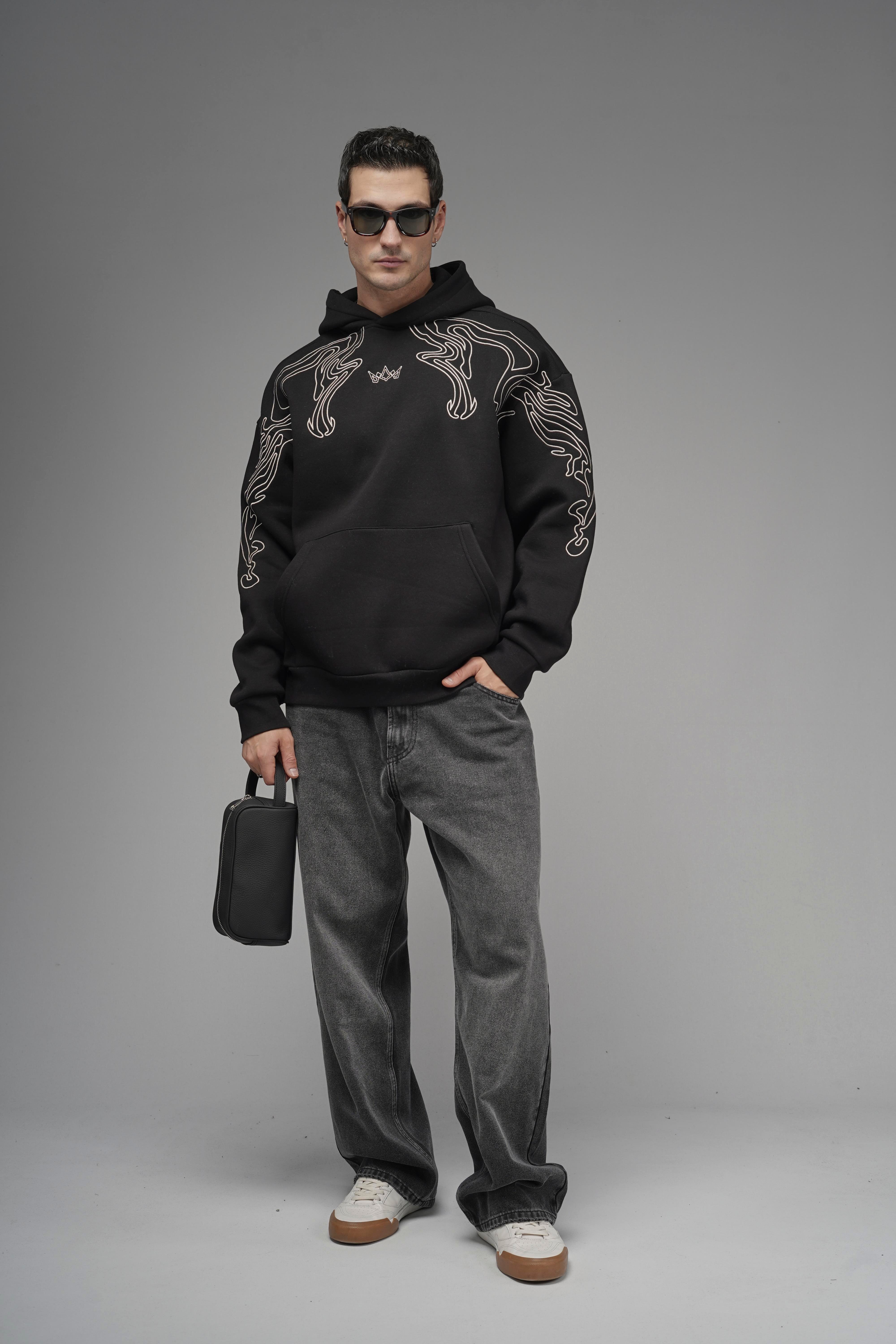 Nakış Detaylı Oversize Kalıp Kapüşonlu Sweatshirt