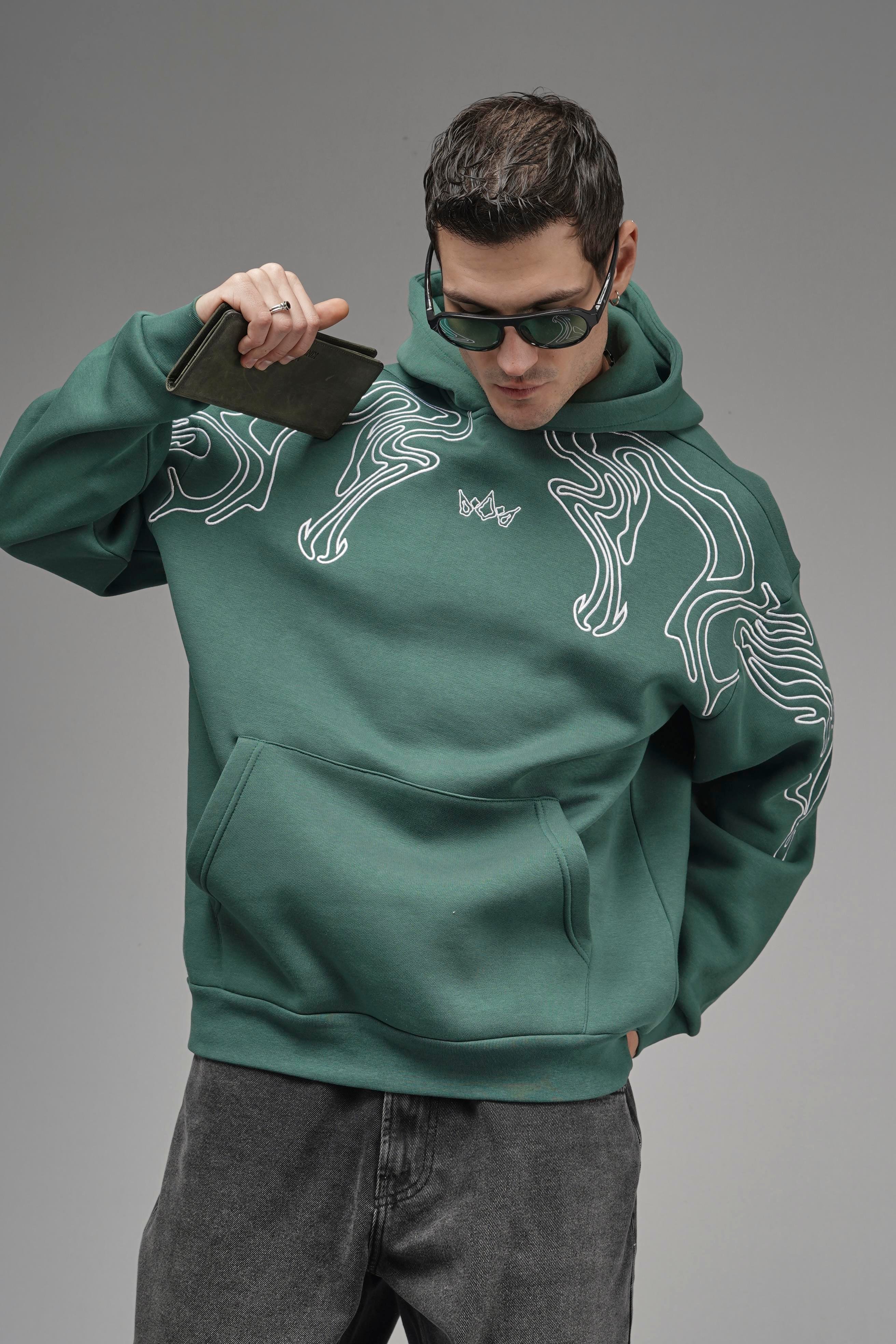 Nakış Detaylı Oversize Kalıp Kapüşonlu Sweatshirt