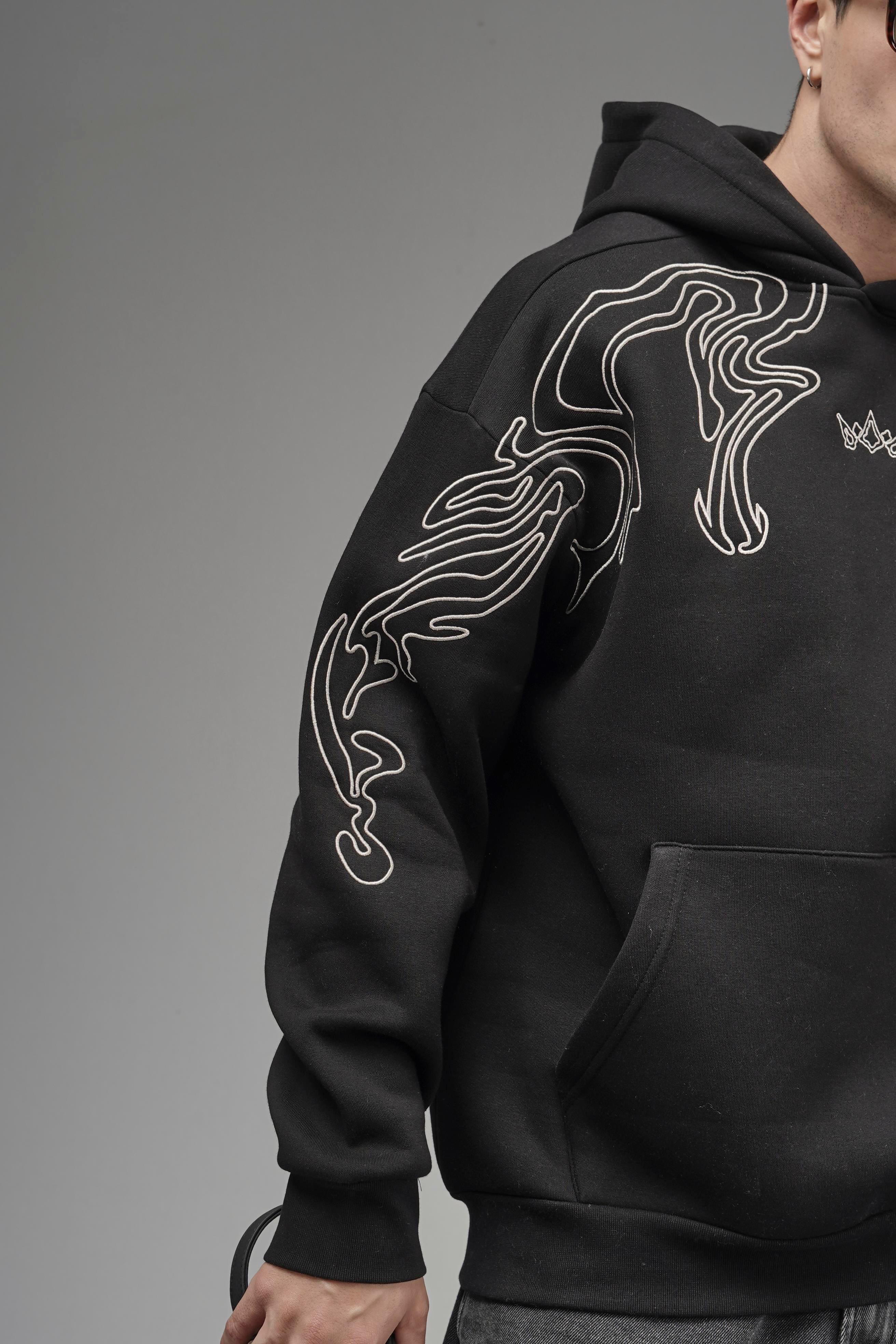 Nakış Detaylı Oversize Kalıp Kapüşonlu Sweatshirt