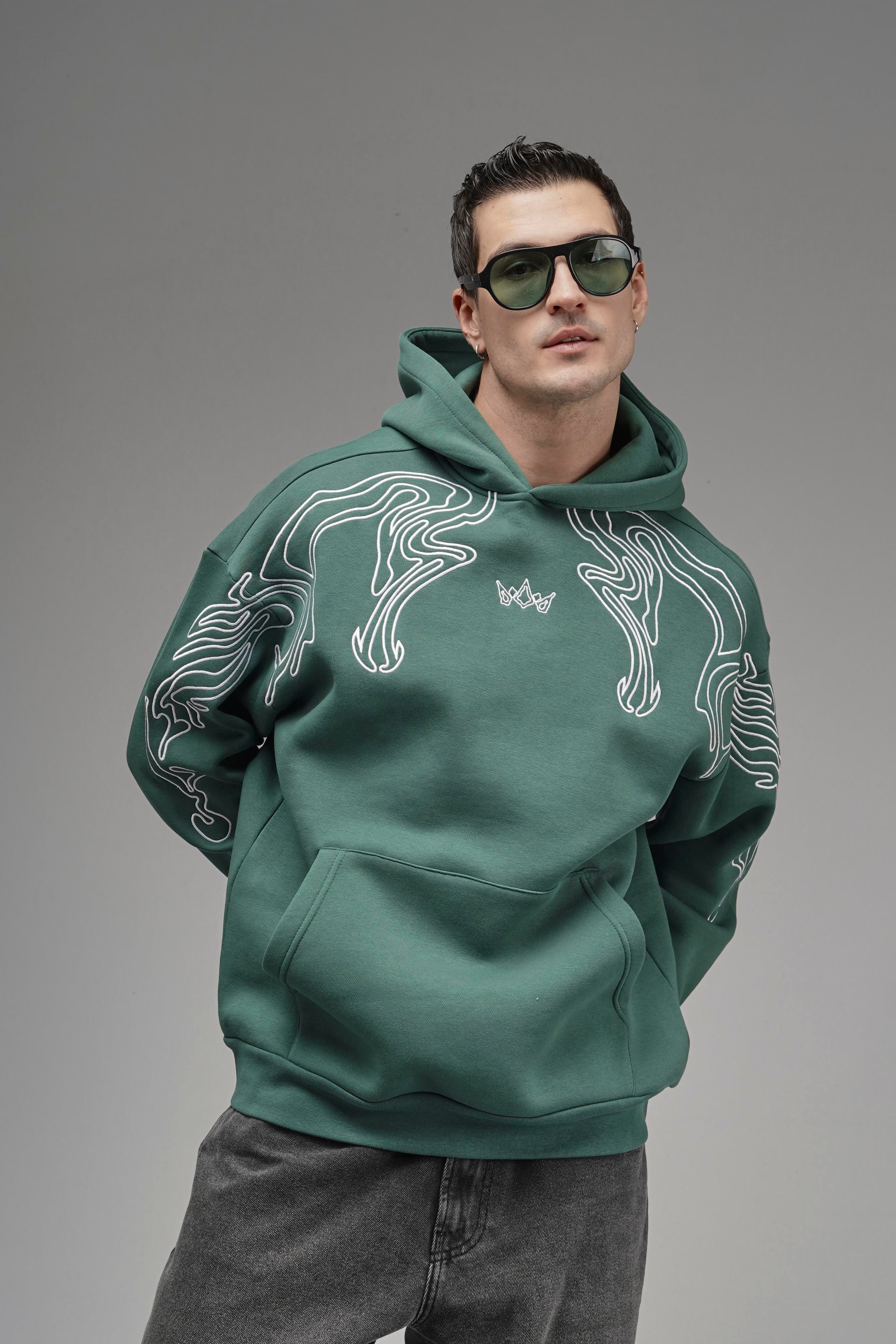 Nakış Detaylı Oversize Kalıp Kapüşonlu Sweatshirt