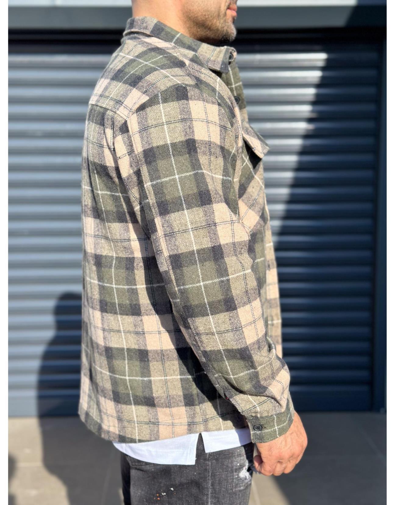 Önü Cepli Slim Fit Dar Kesim Ekoseli Unisex Oduncu Gömlek