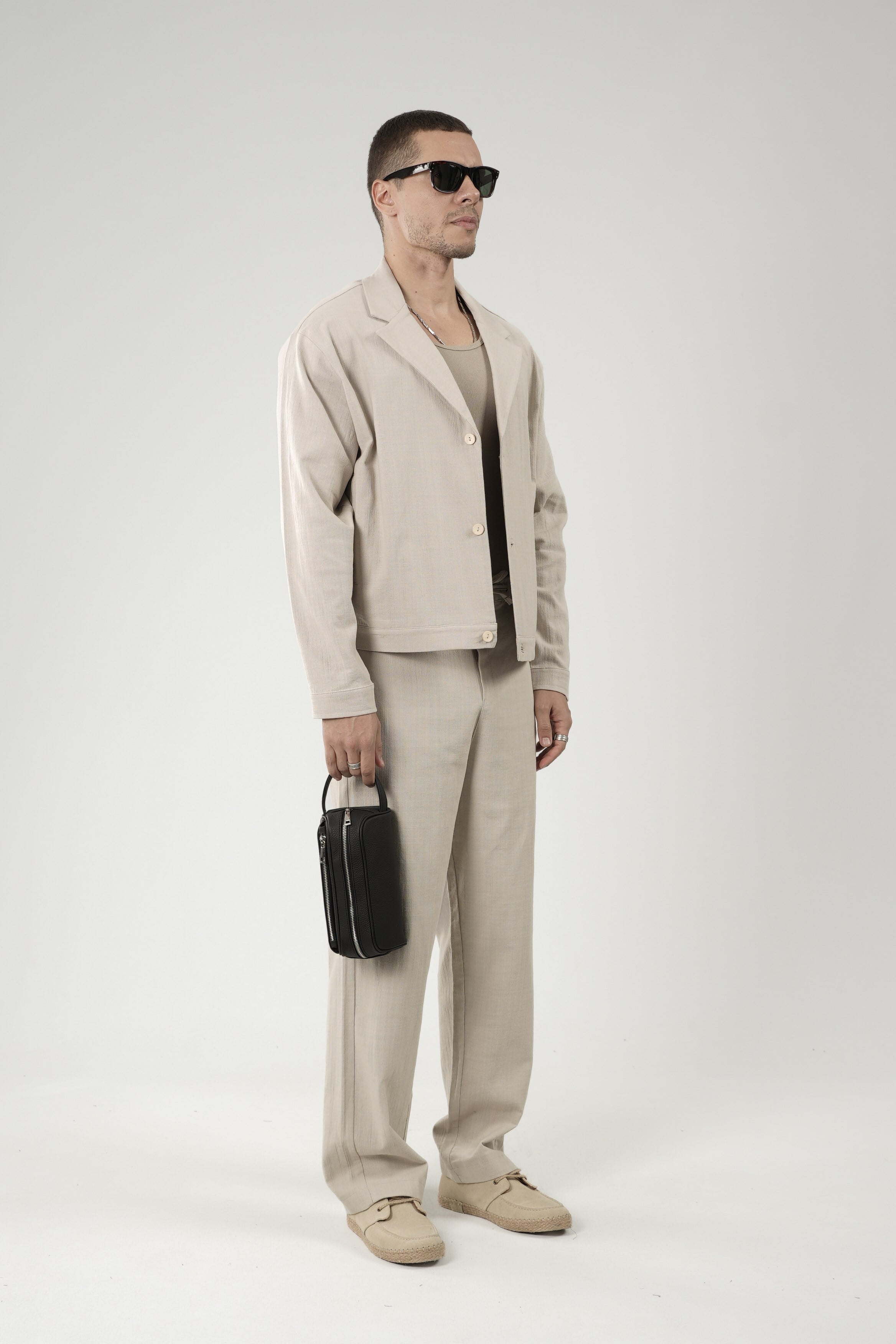 Oversize Kalıp Blazer Keten Alt Üst Takım
