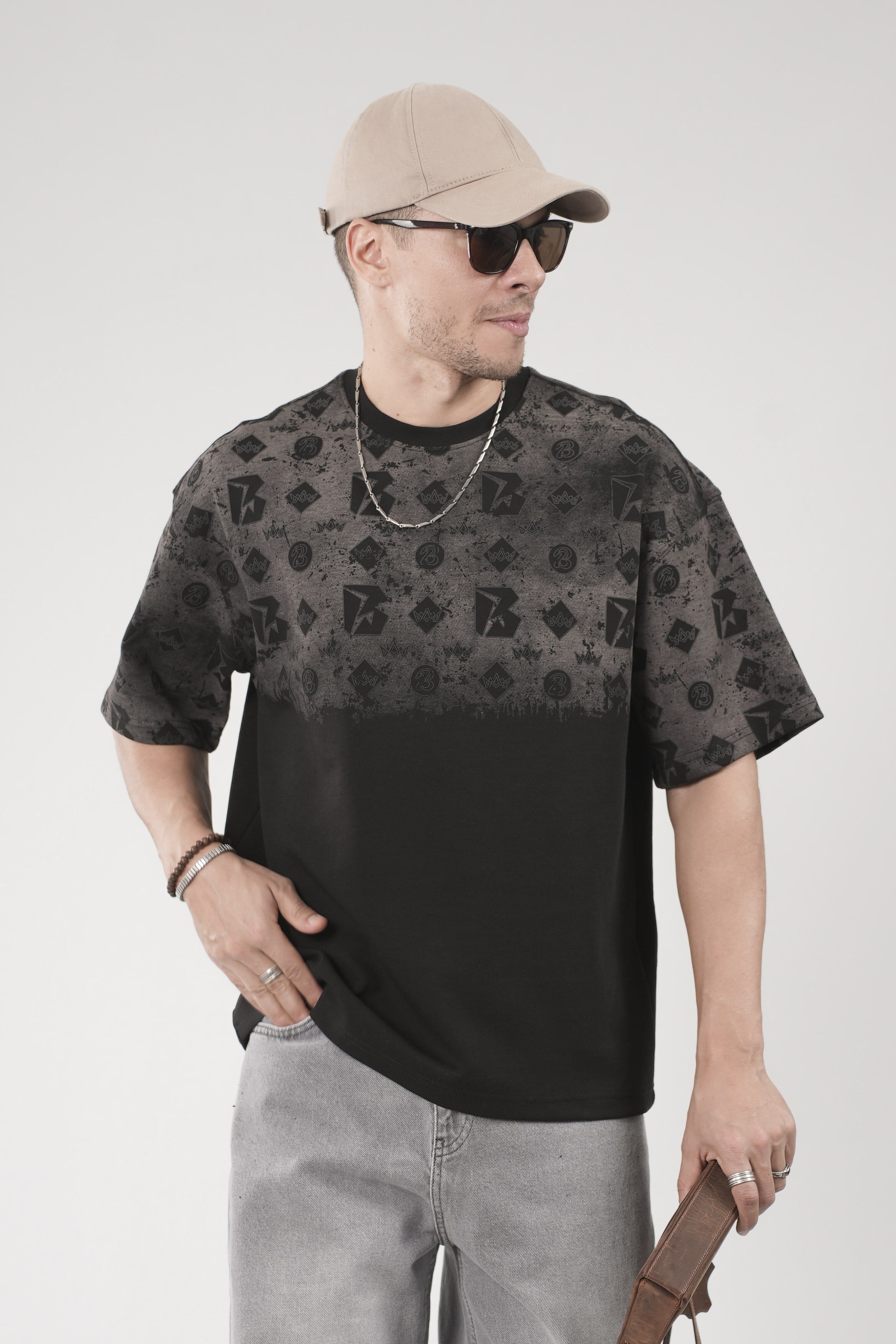 Oversize Kalıp Logo Baskılı Bisiklet Yaka Basic Tişört