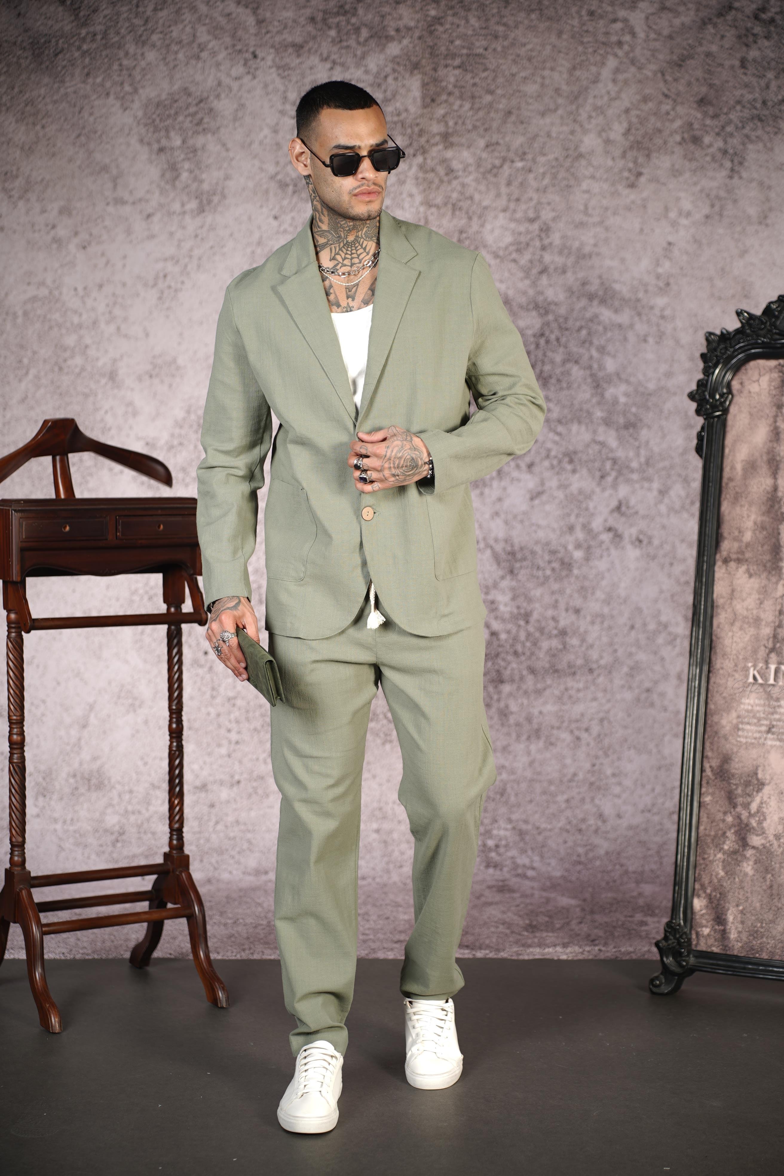 Regular Kalıp Blazer Keten Alt Üst Takım