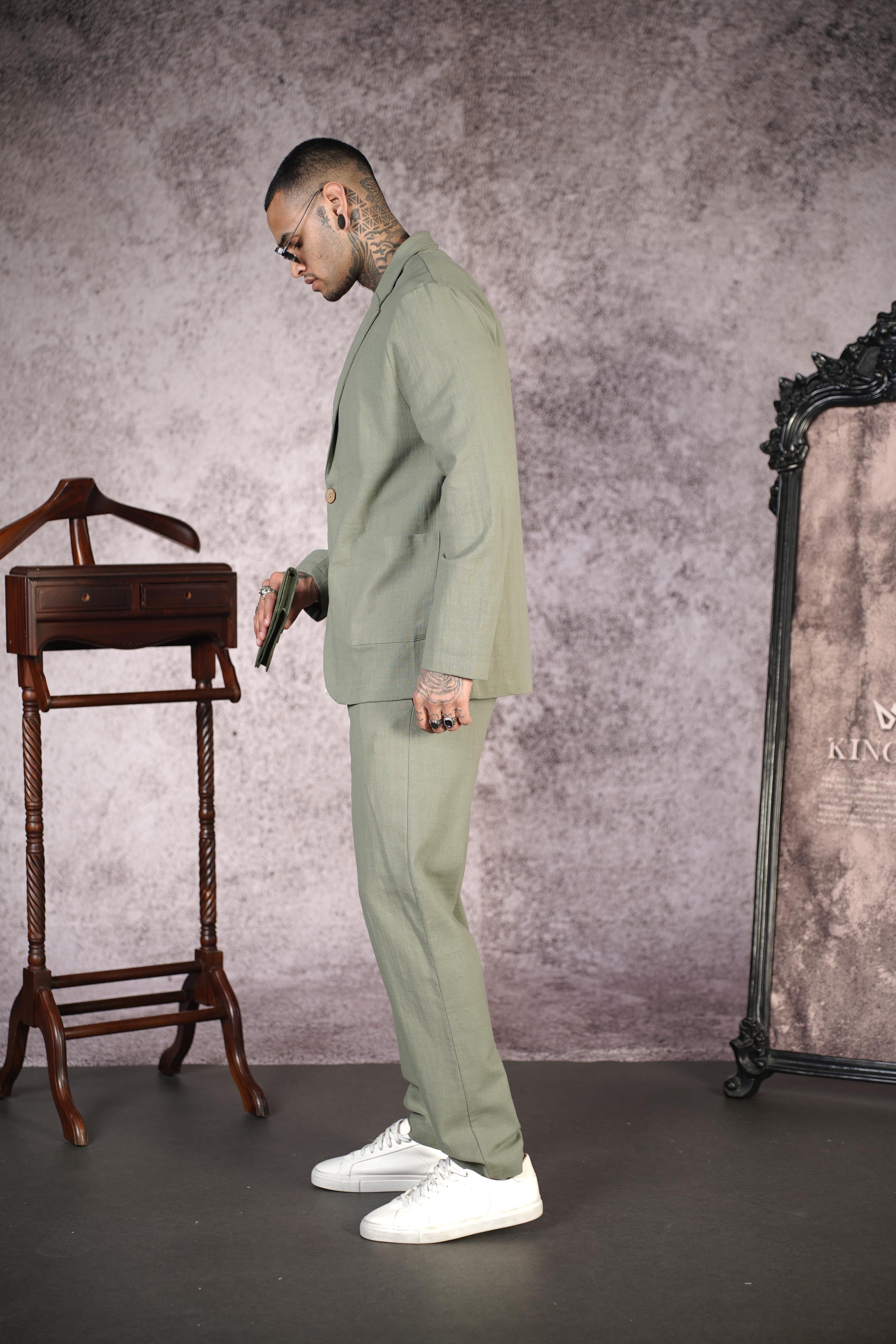 Regular Kalıp Blazer Keten Alt Üst Takım