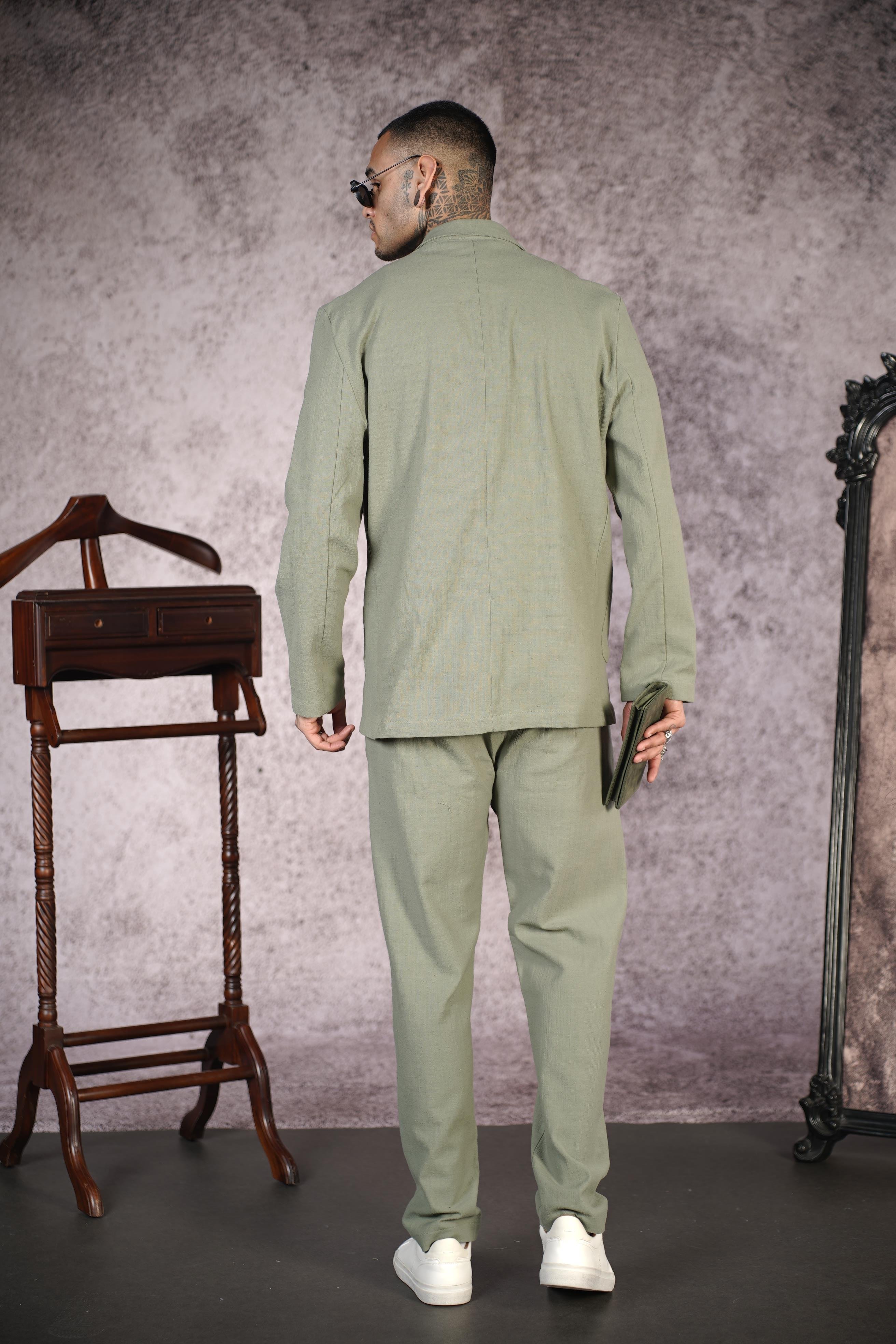 Regular Kalıp Blazer Keten Alt Üst Takım