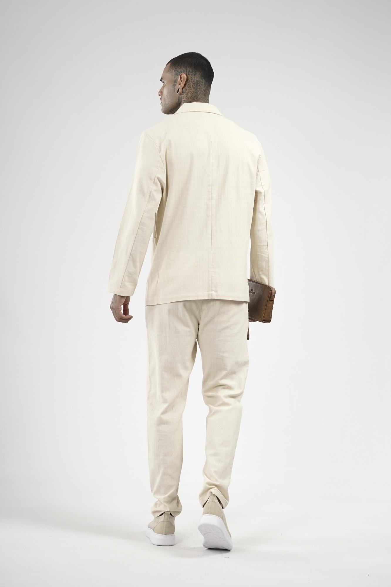 Slim Fit Kalıp Erkek Pamuklu Keten Alt Üst Takım