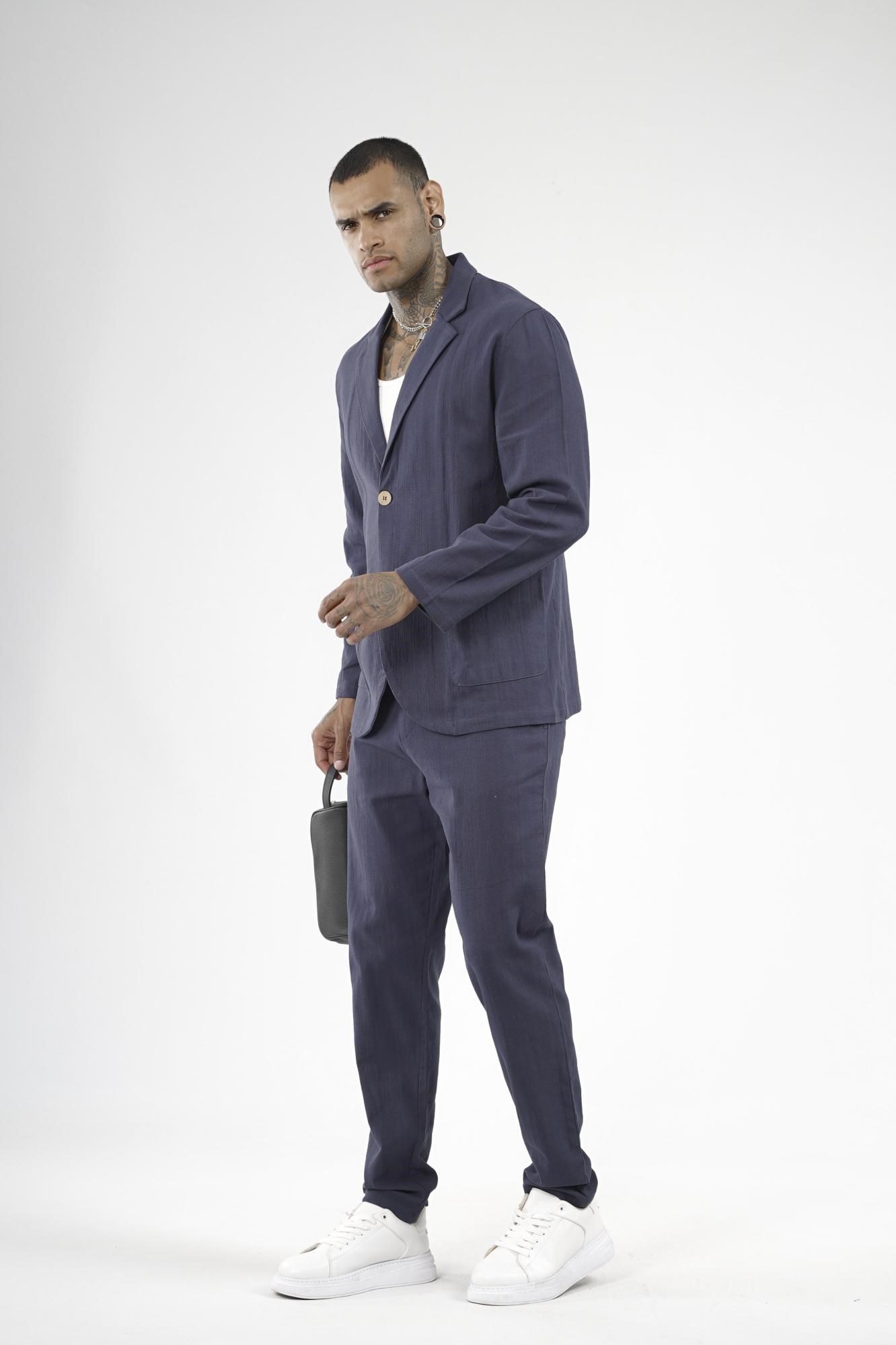 Slim Fit Kalıp Erkek Pamuklu Keten Alt Üst Takım