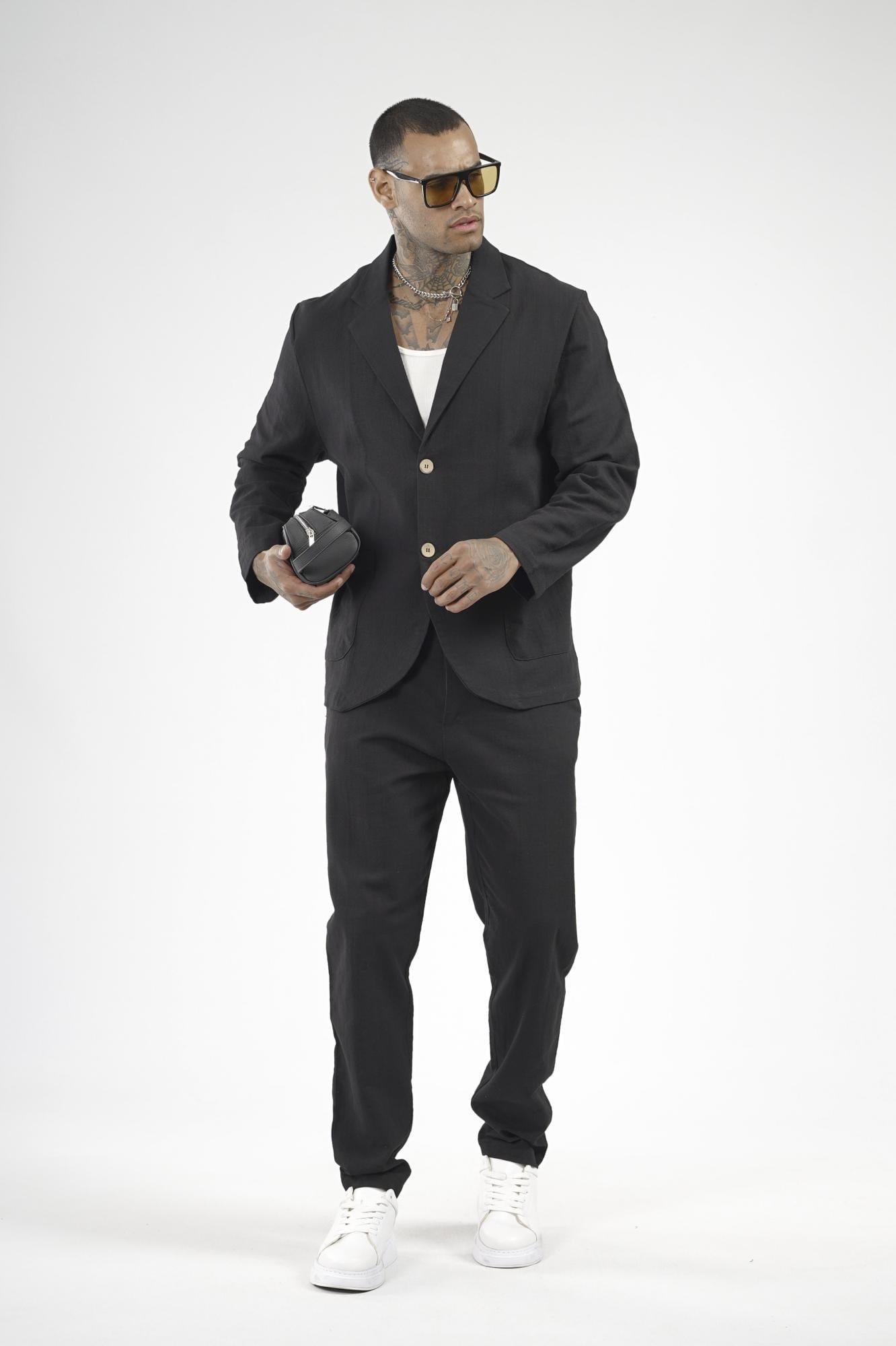 Slim Fit Kalıp Erkek Pamuklu Keten Alt Üst Takım
