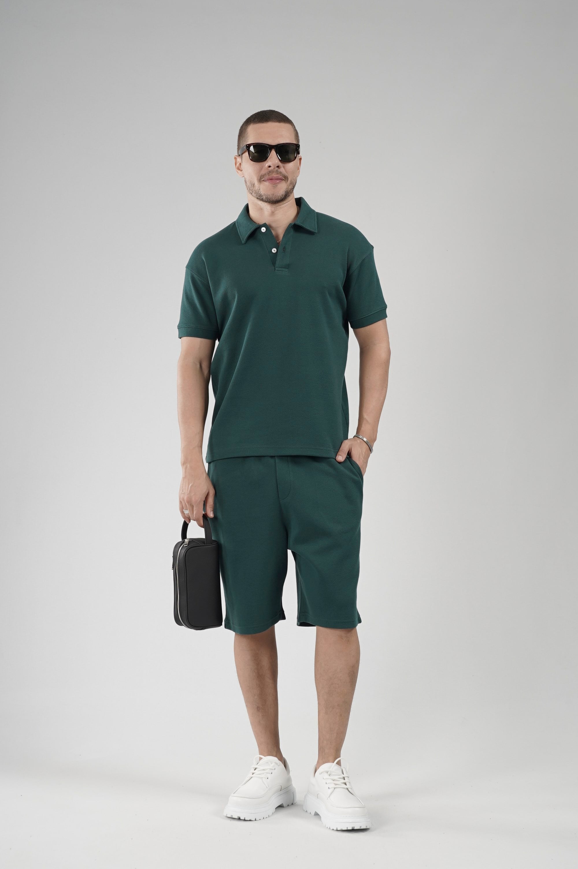 Yarım Oversize Kalıp Polo Yaka Erkek Şort Takım