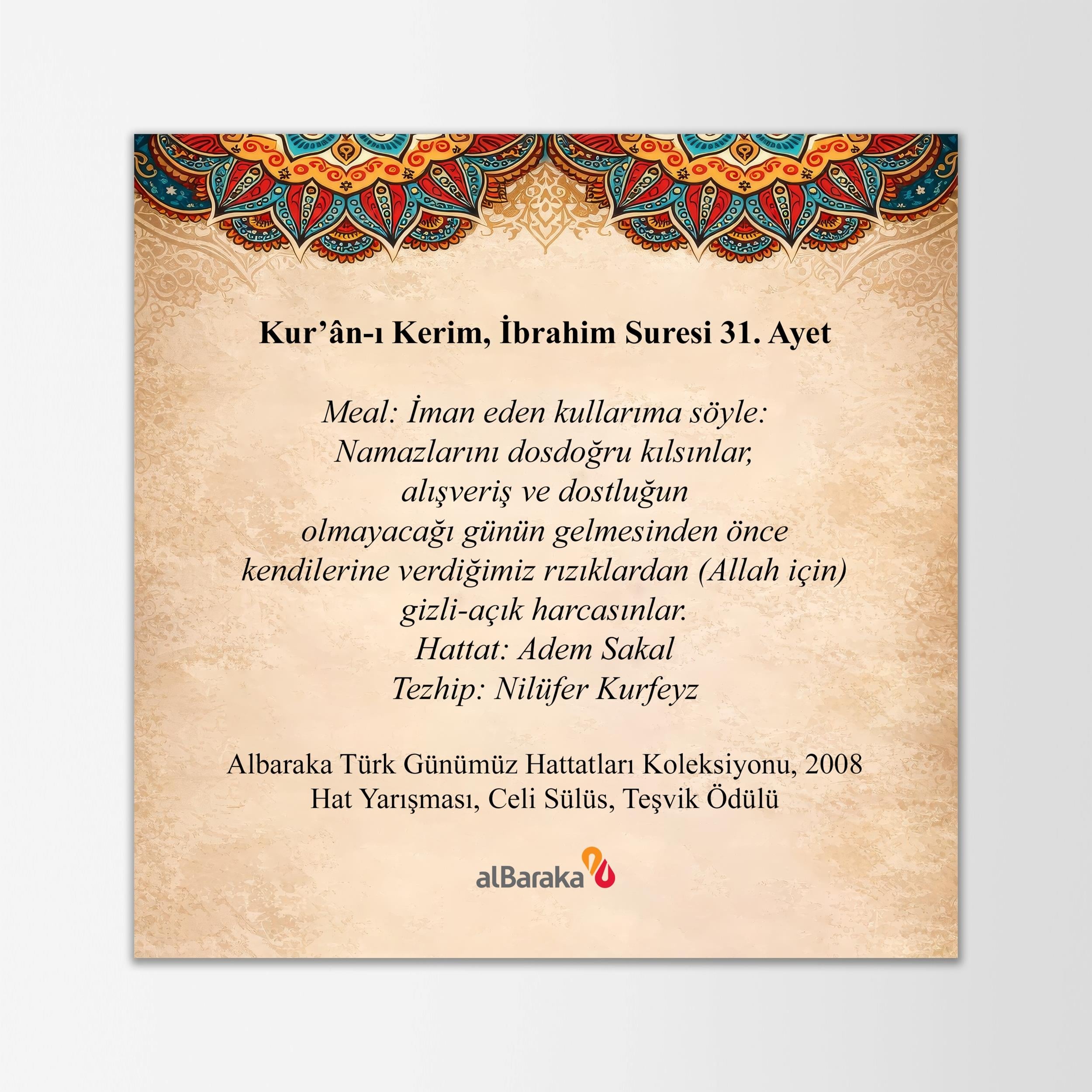 MASAÜSTÜ HAT LEVHASI - İBRAHİM SURESİ 31.AYET