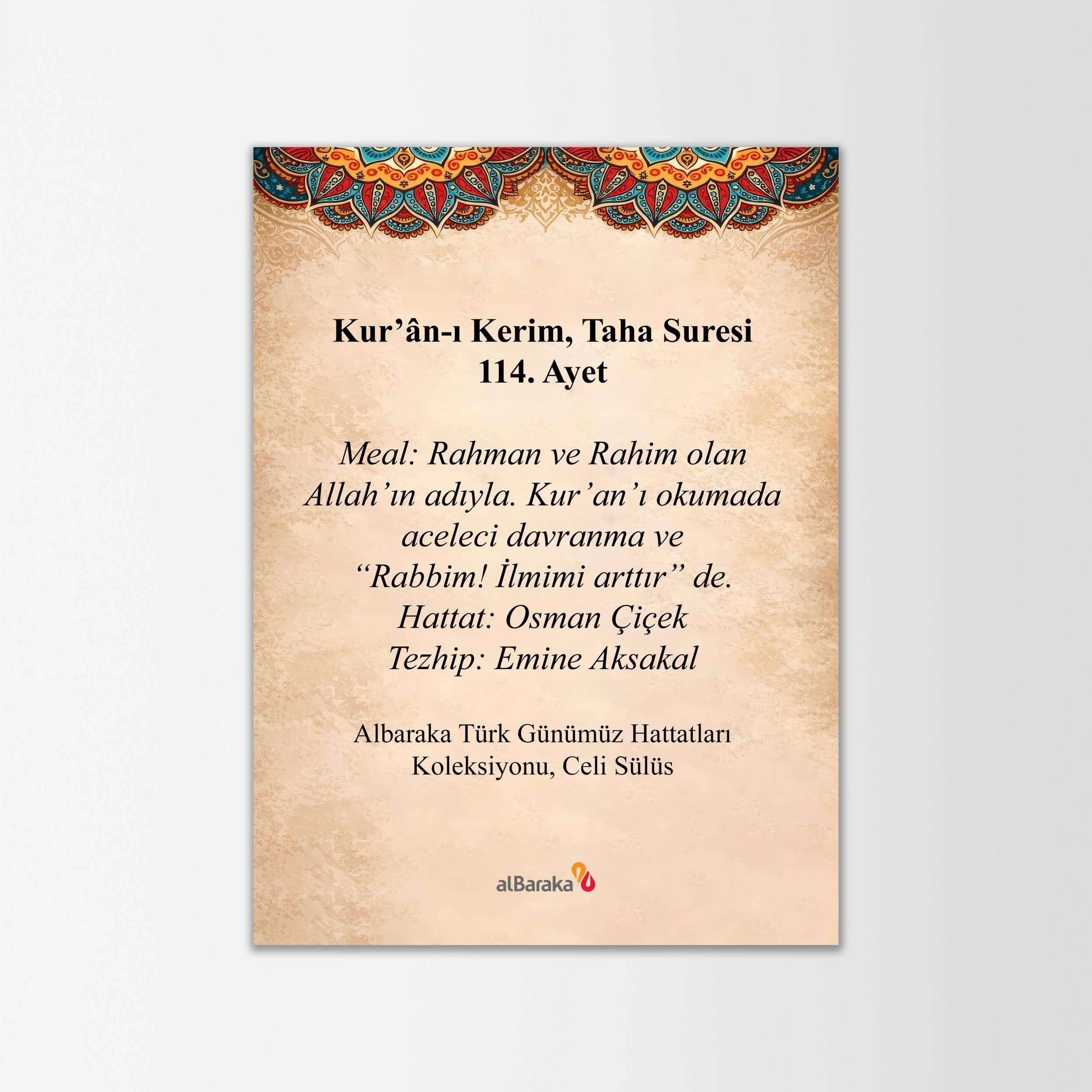 MASAÜSTÜ HAT LEVHASI (TAHA SURESİ 114.AYET)