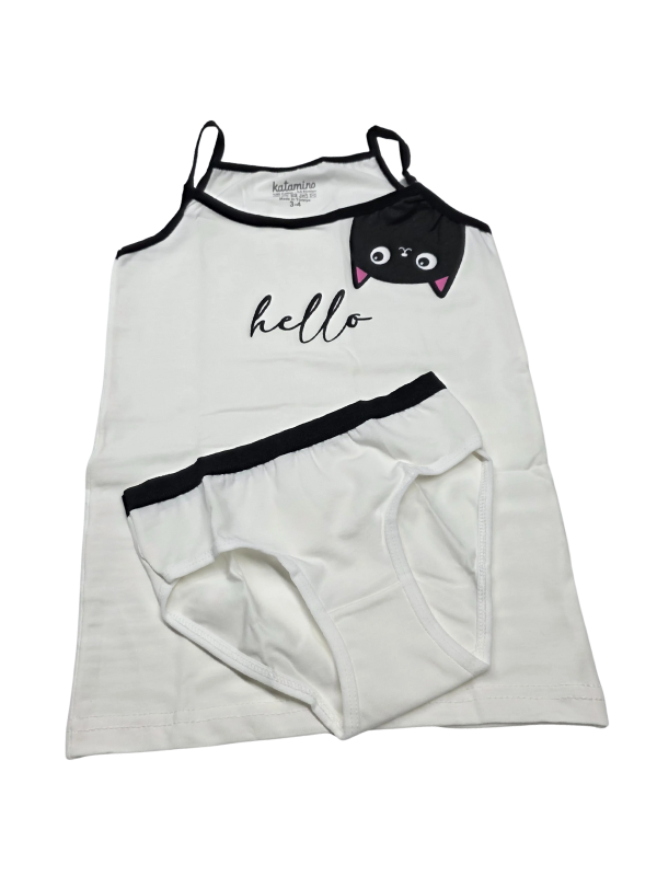 Katamino Kız Çocuk Kedi Baskılı Atlet ve Slip İkili Takım