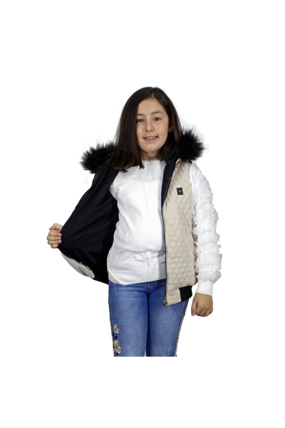 Kız Çocuk Bej Kapüşonlu Yelek 51240b