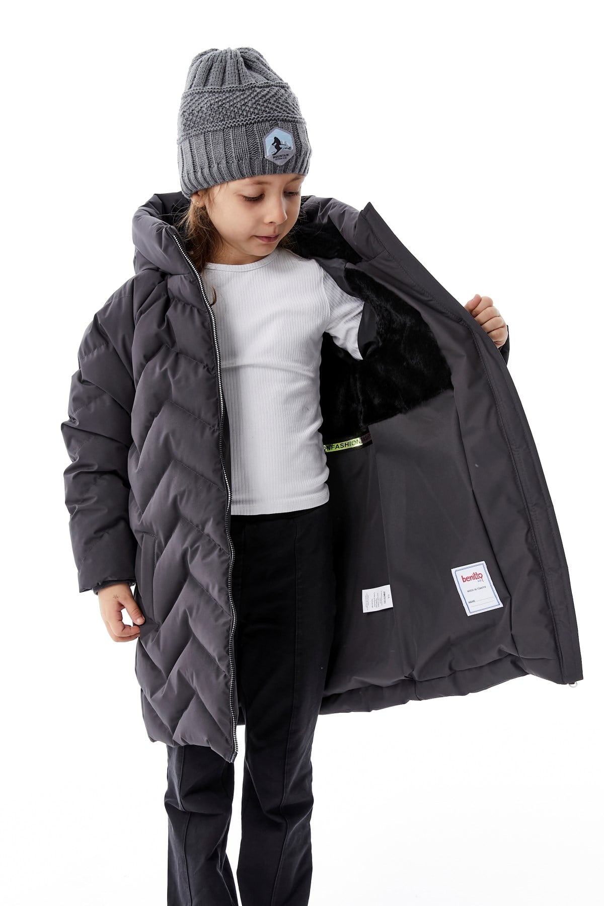 Kız Çocuk Kapüşonlu Kışlık Şişme Mont 51353