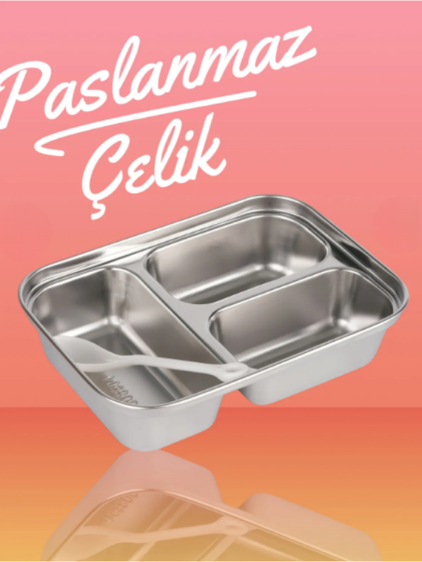 Relaxion  Üç Bölmeli, Paslanmaz Çelik, Yemek Saklama ve Taşıma Kabı/Kutusu BNT461 