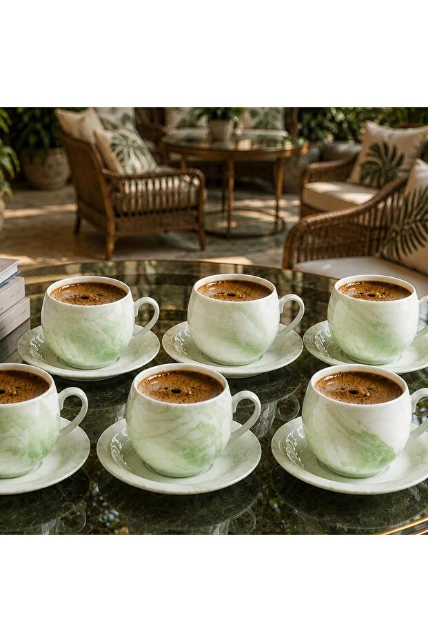 UCUZUNABAKBotanic Jade Marble 6'lı Porselen Kahve Fincan Takımı
