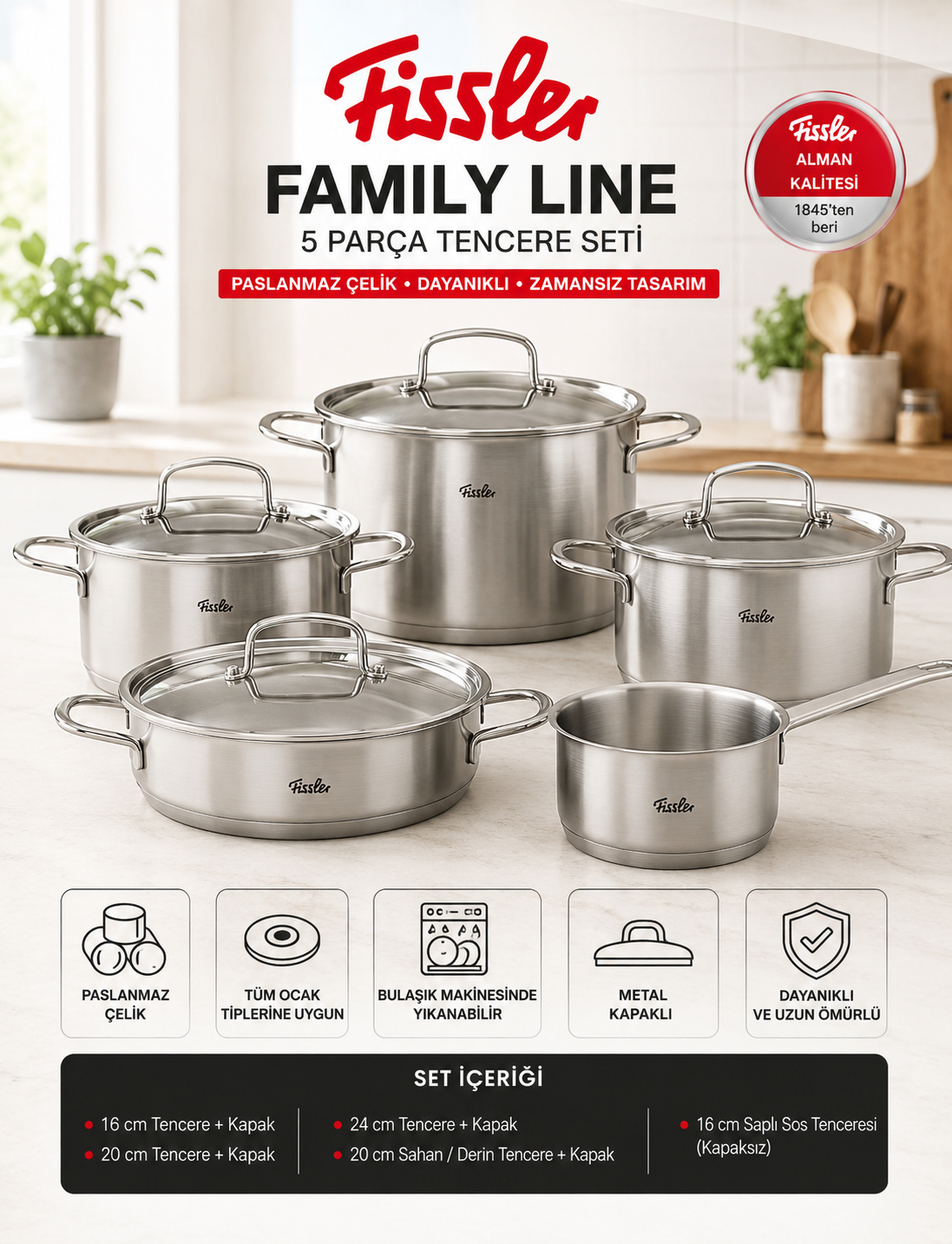 FisslerFissler Family Line 5 Parça Tencere Seti
