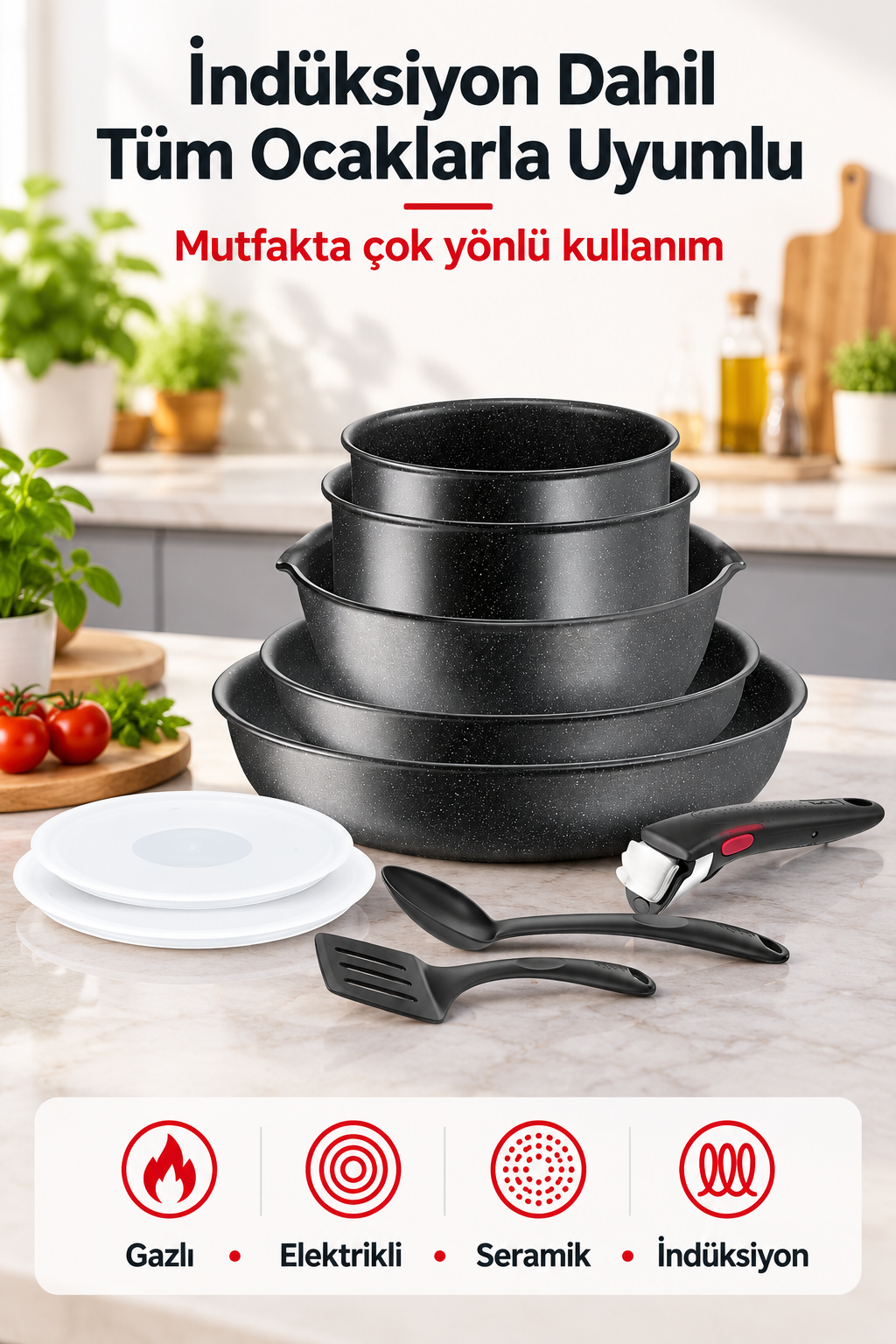 TefalIngenio Black Stone L3999402 Set 10 Parça- Induction