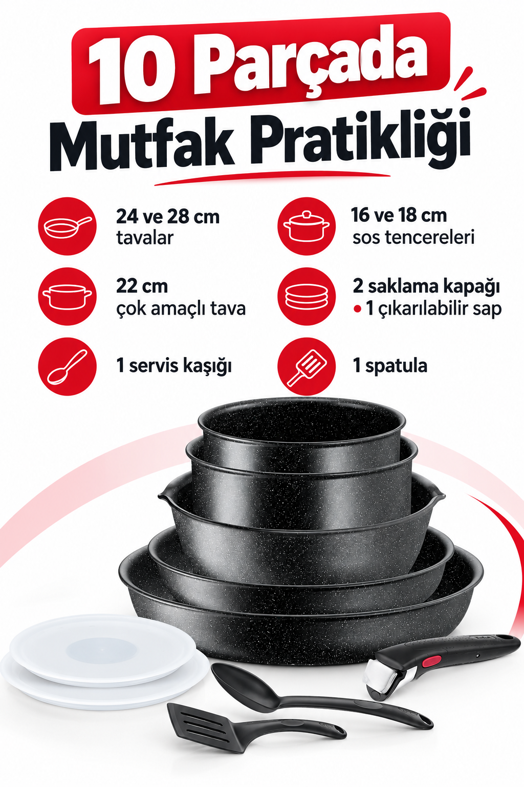 TefalIngenio Black Stone L3999402 Set 10 Parça- Induction