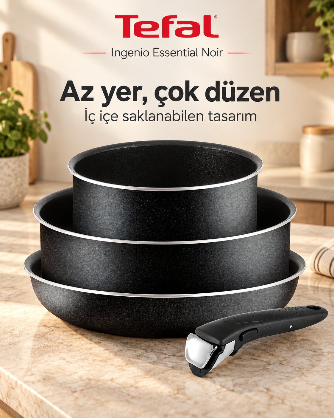TefalIngenio Essential Noir 4 Parça Çıkarılabilir Saplı Tencere ve Tava Seti – L2006502
