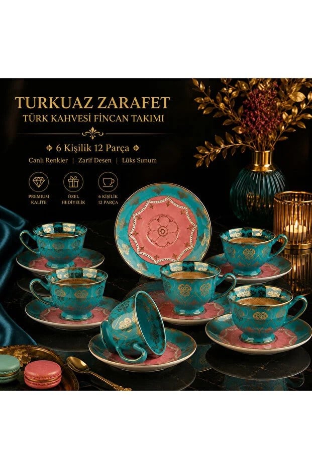 Rose SoleilRosé Soleil 6 Kişilik 12 Parça Türk Kahvesi Fincan Takımı