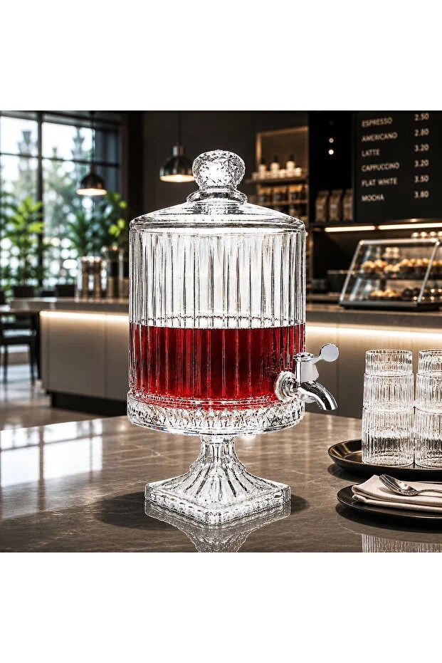 UCUZUNABAKRoyal Crystal 4,5 LT Kristal Desenli Lüx Cam Sebil – Musluklu Ayaklı Limonata & İçecek Dispenseri