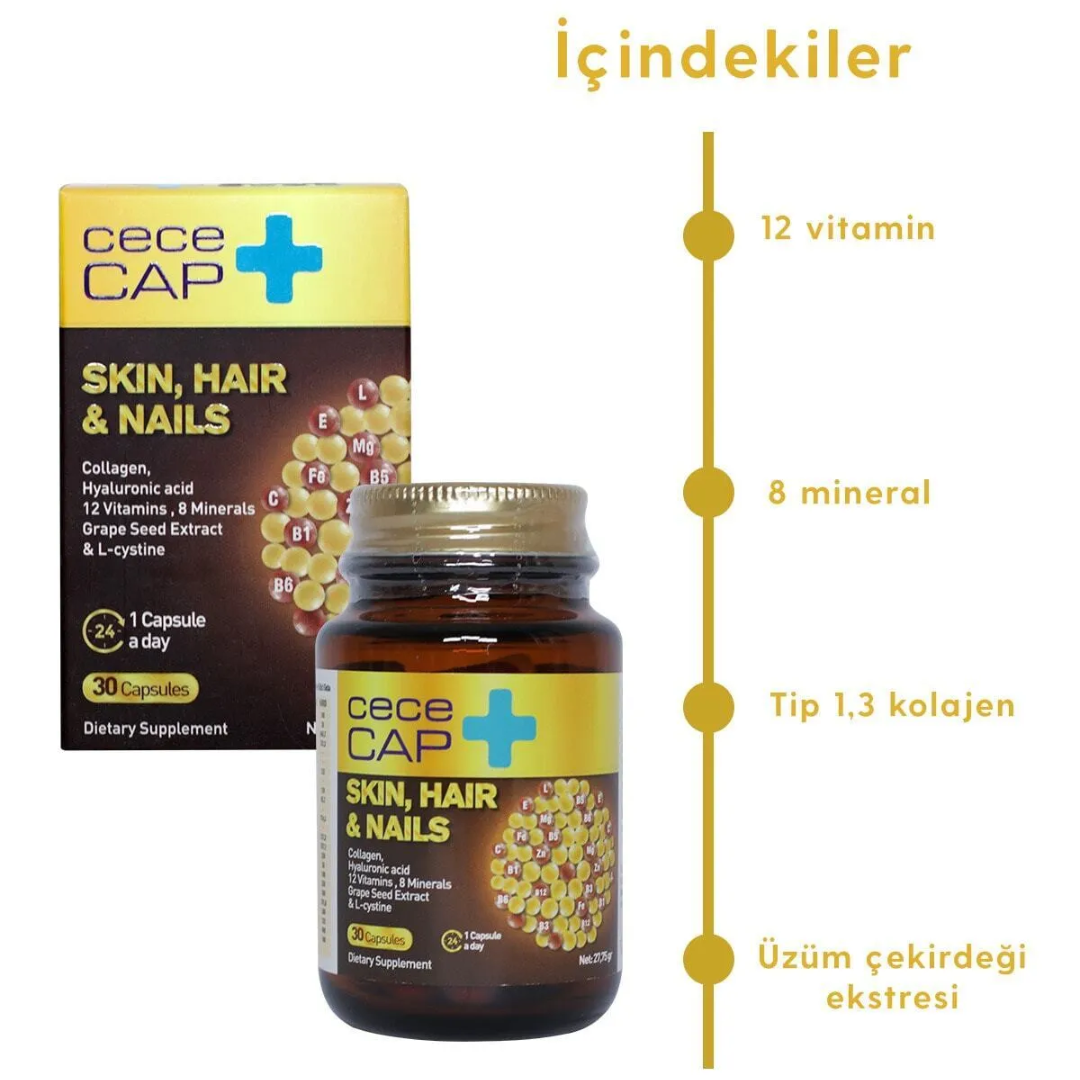 Cece CAP Skin Hair Nails Takviye Edici Gıda 30 Kapsül